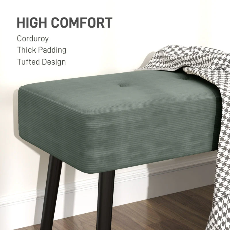 End of Bed Bench with Thick Padding and Steel Legs, Corduroy, Green - Image 4