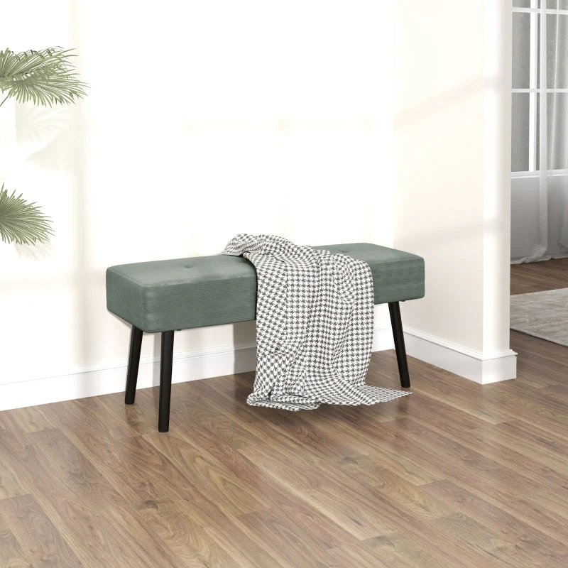 End of Bed Bench with Thick Padding and Steel Legs, Corduroy, Green - Image 7