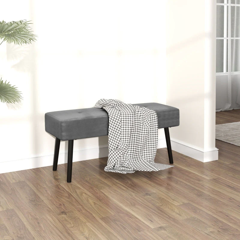 End of Bed Bench with Thick Padding, Tufted Corduroy, Grey - Image 7