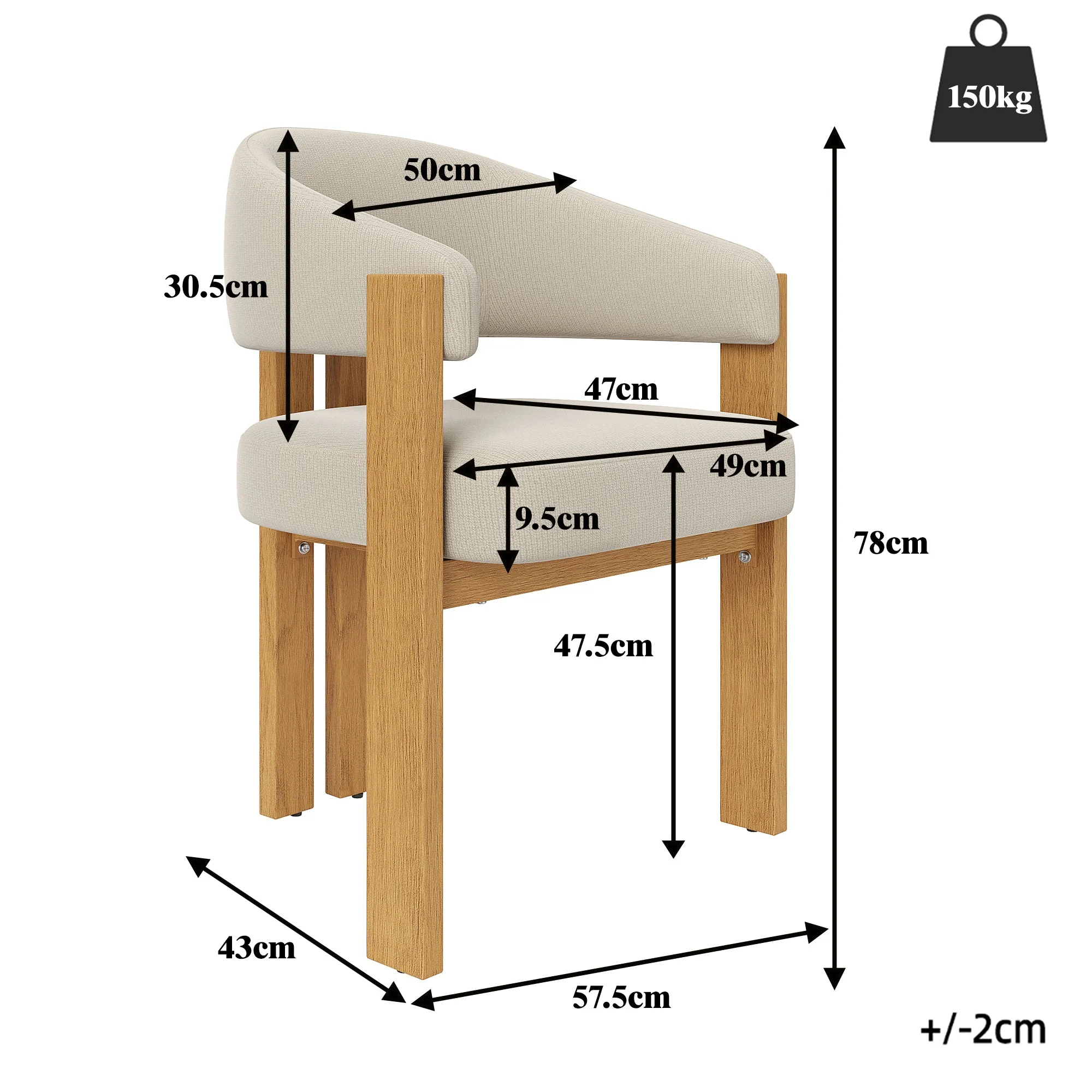 Ergonomic Dining Chair Set of 2 with Thick Padding and Sturdy Iron Legs, Wood Look - Image 3