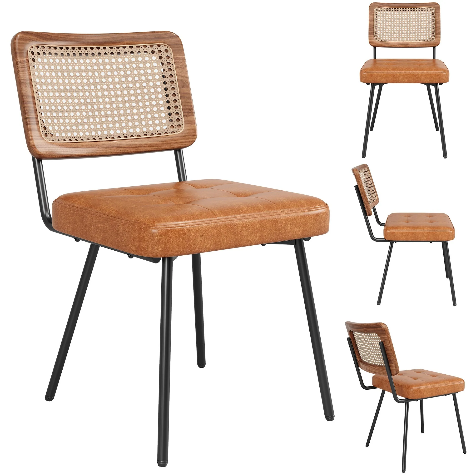 Ergonomic Dining Chair Set of 4, Rattan Retro Design, Faux Leather - Image 10