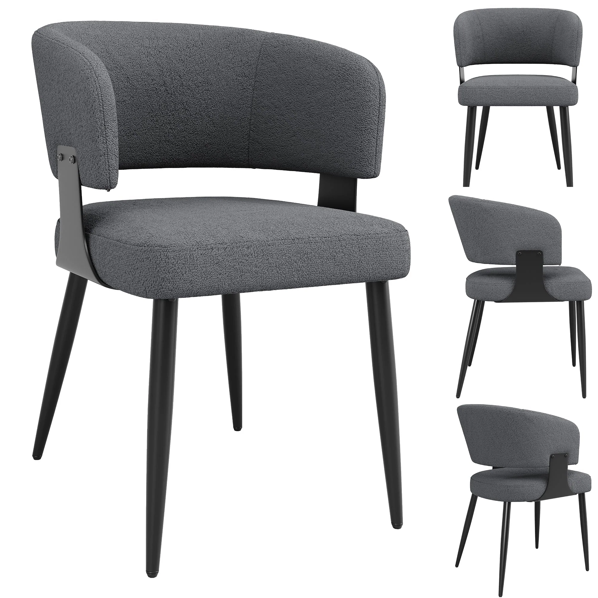 Ergonomic Dining Chair Set of 4 with Curved Backrest, Flannel Beige/Grey - Image 10