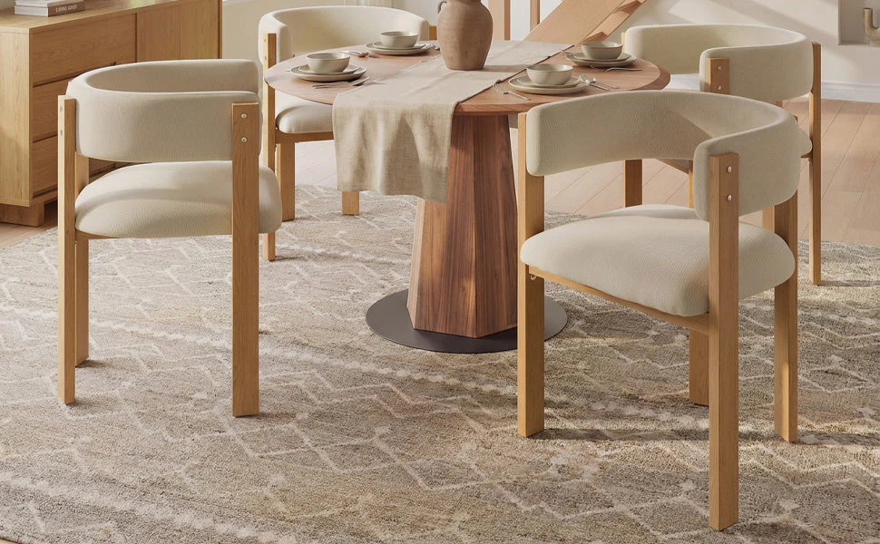 Ergonomic Dining Chair Set of 4 with Thick Padding and Iron Legs, Wood Look - Image 2