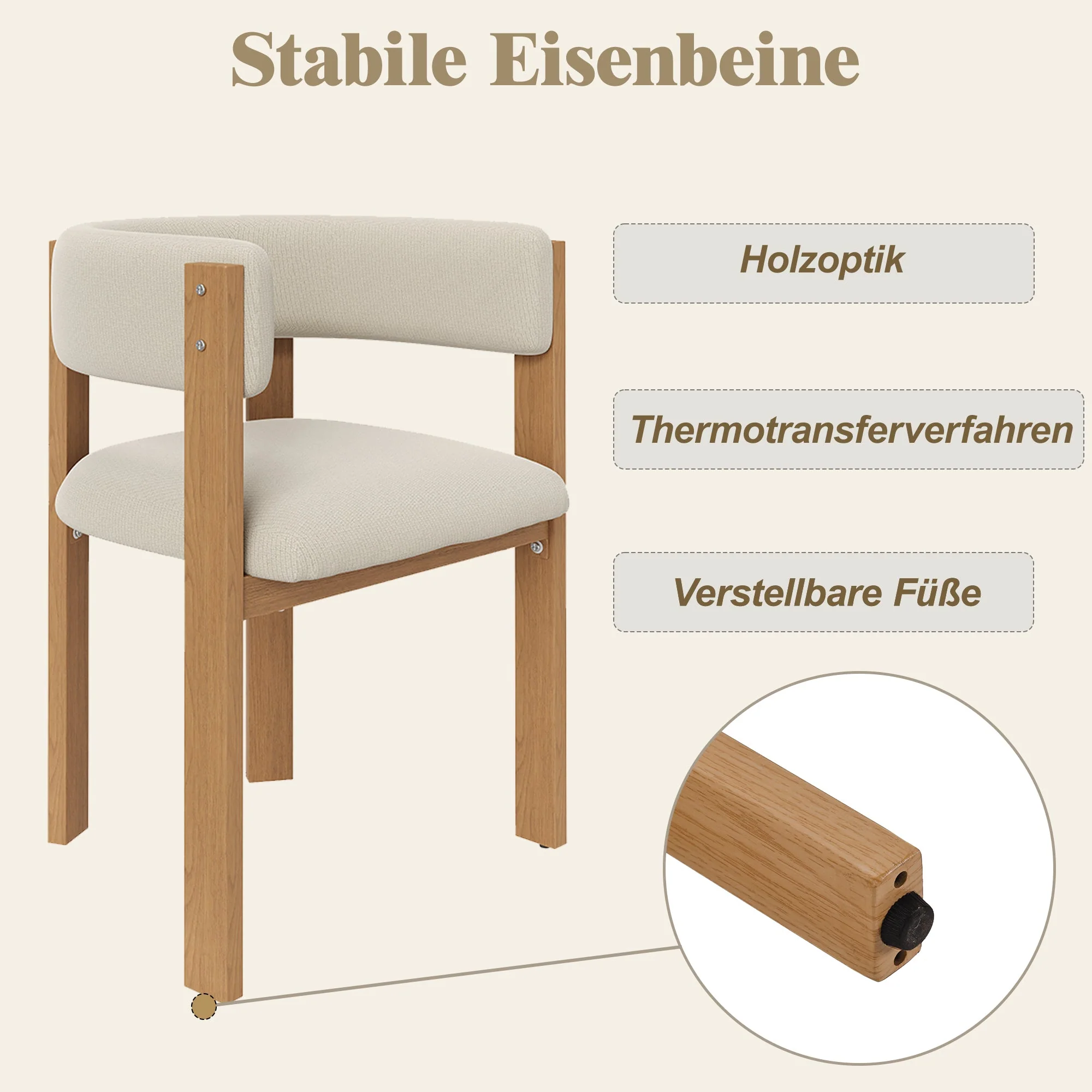 Ergonomic Dining Chair Set of 6 with Thick Padding and Iron Legs, Wood Look - Image 18