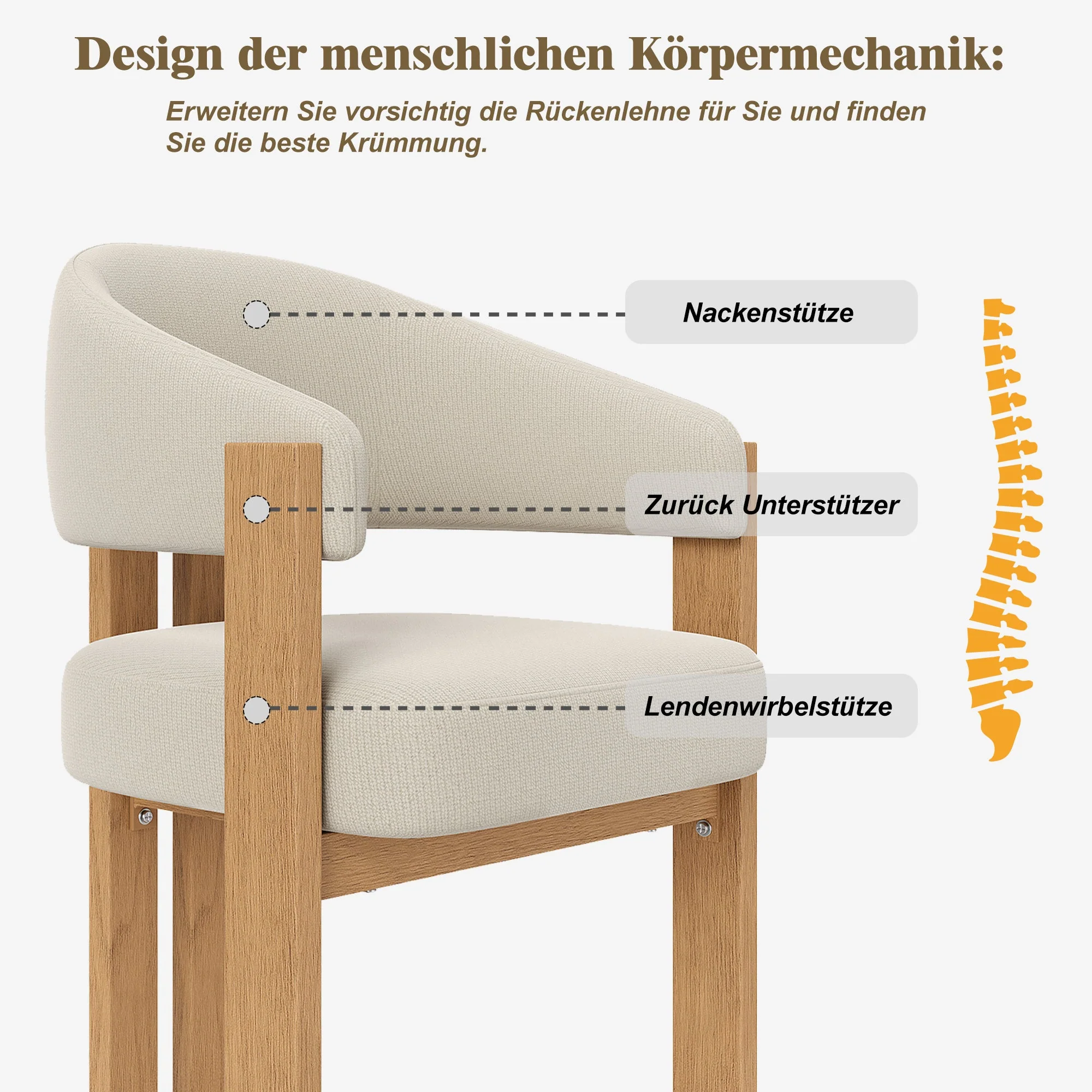 Ergonomic Dining Chair, Thick Padding and Iron Legs, Set of 4, Wood Look - Image 8