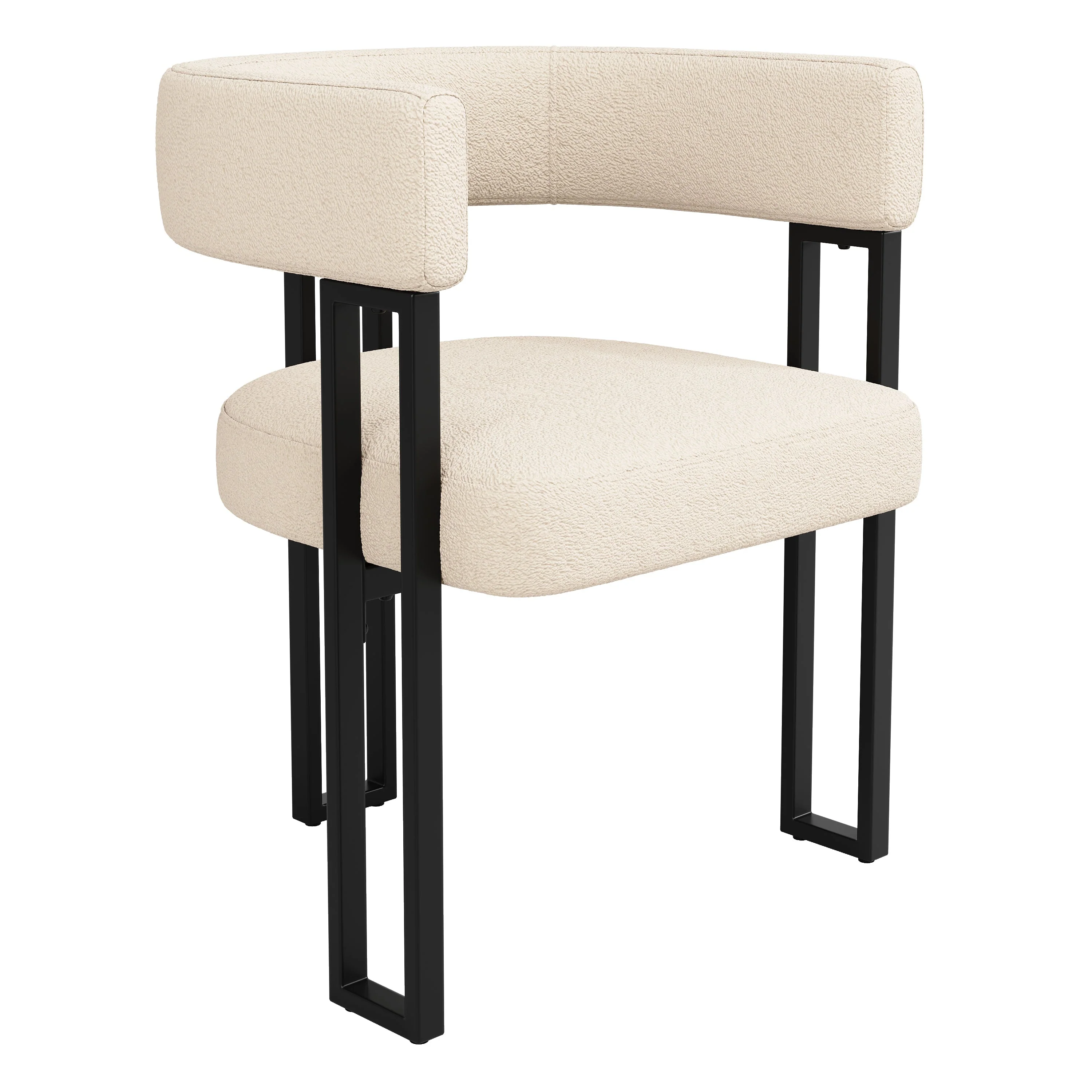 Ergonomic Dining Chair with Curved Backrest and Lambskin Fabric, Set of 4, Beige/Brown - Image 6