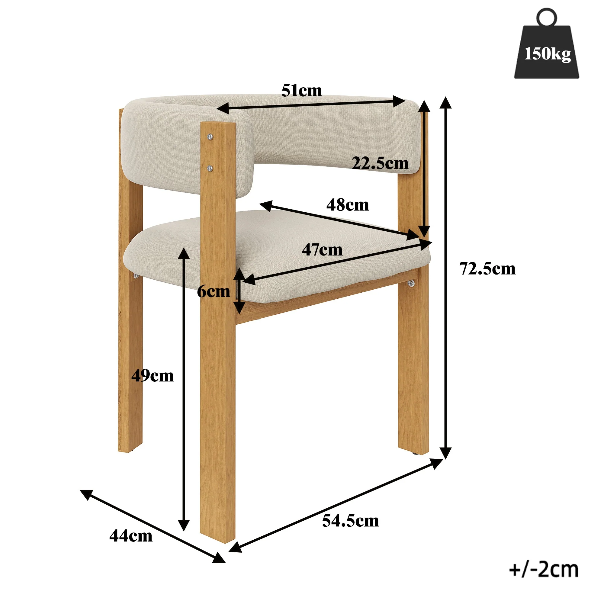 Ergonomic Dining Chairs Set of 2 with Thick Padding and Iron Legs, Wood Look - Image 3