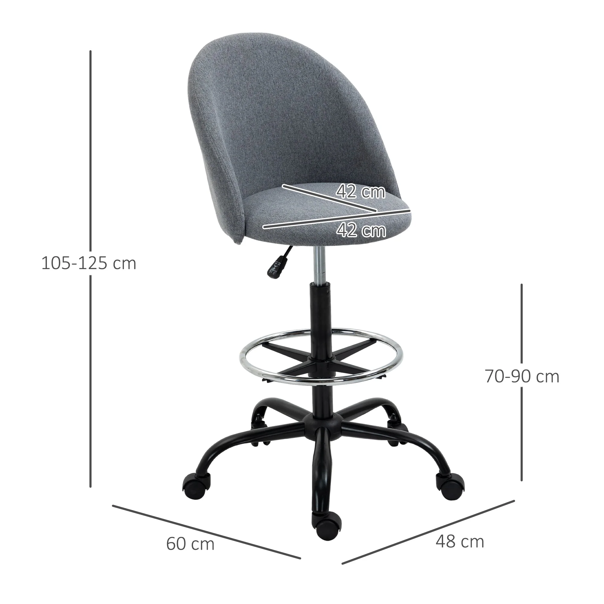 Ergonomic Drafting Chair Adjustable Height 360° Swivel Grey - Image 3