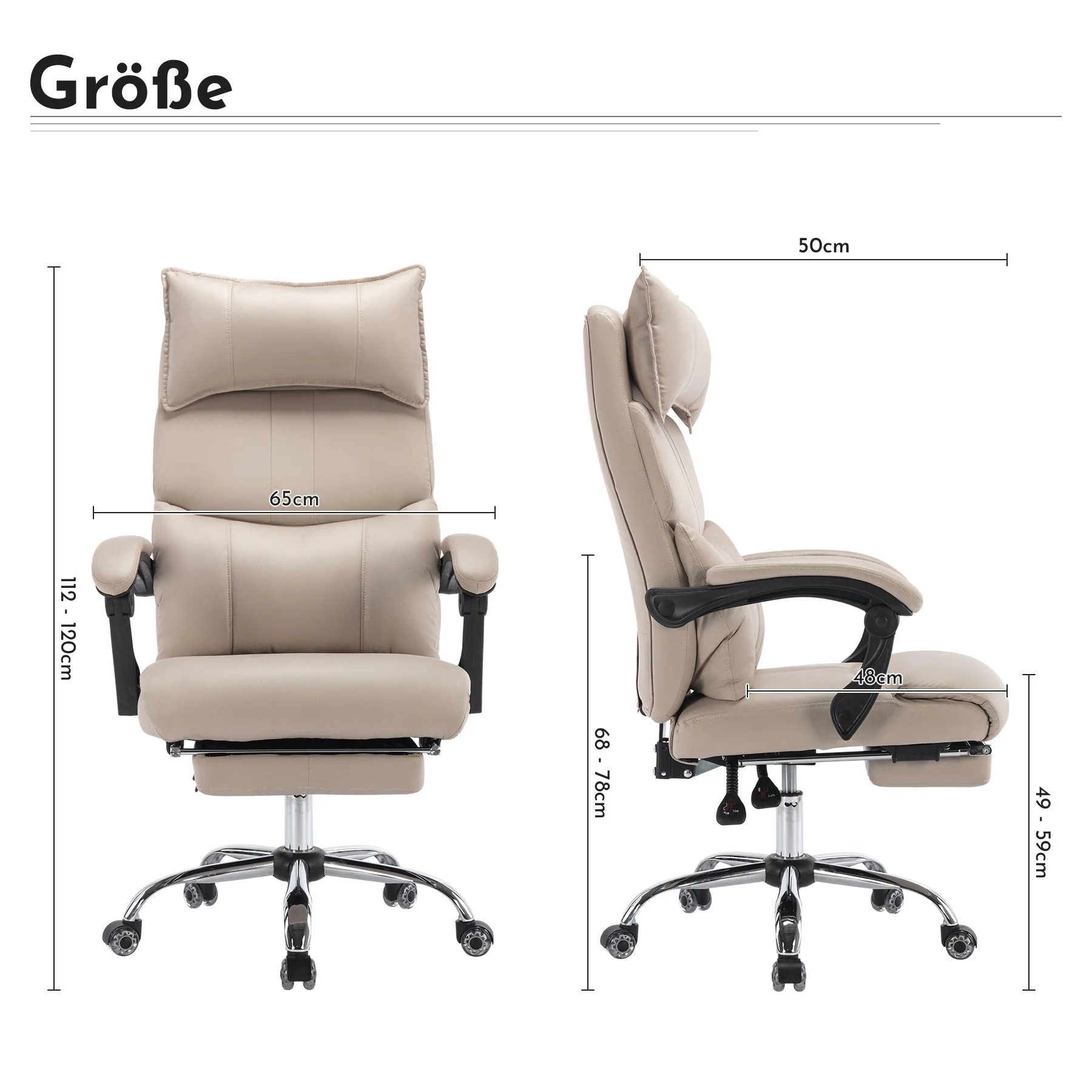 Ergonomic Executive Office Chair - Height Adjustable Swivel Double Lumbar Support - Beige PU Leather - Image 10