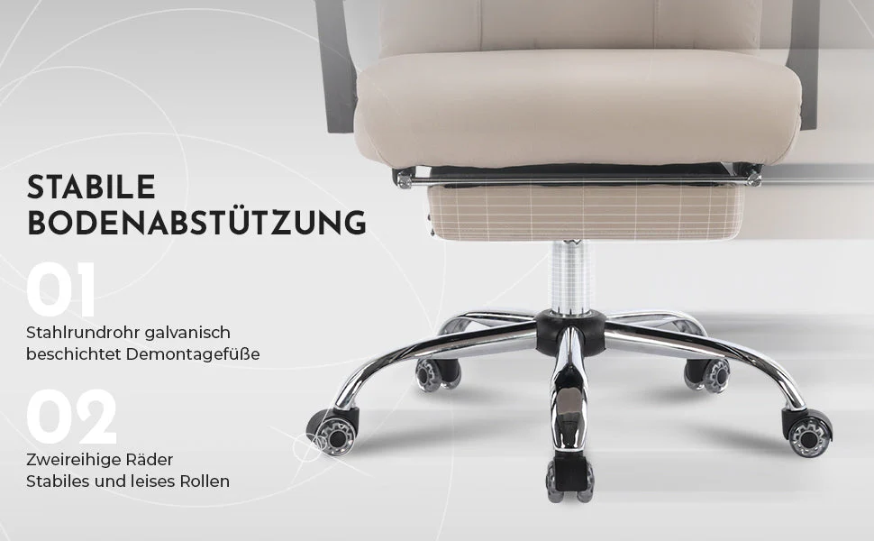 Ergonomic Executive Office Chair - Height Adjustable Swivel Double Lumbar Support - Beige PU Leather - Image 5