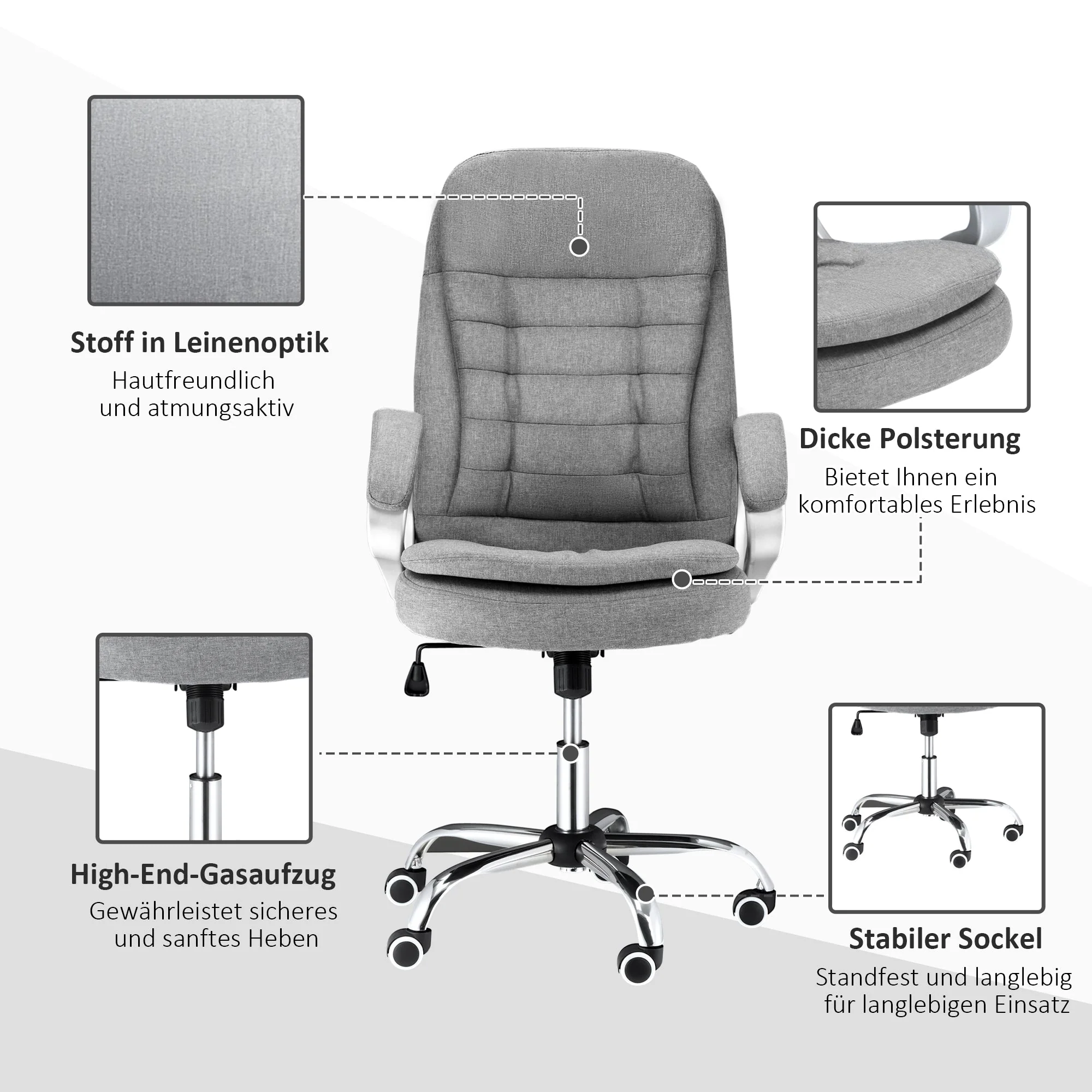 Ergonomic Office Chair, Adjustable Armrests Height Rocking Function, Grey Linen - Image 5