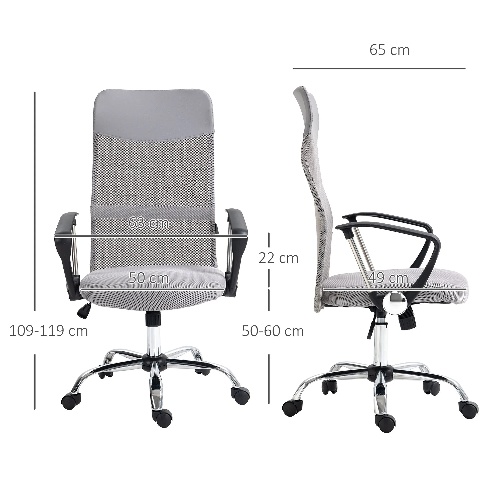Ergonomic Office Chair Adjustable Height Tilt Mesh Light Grey - Image 3