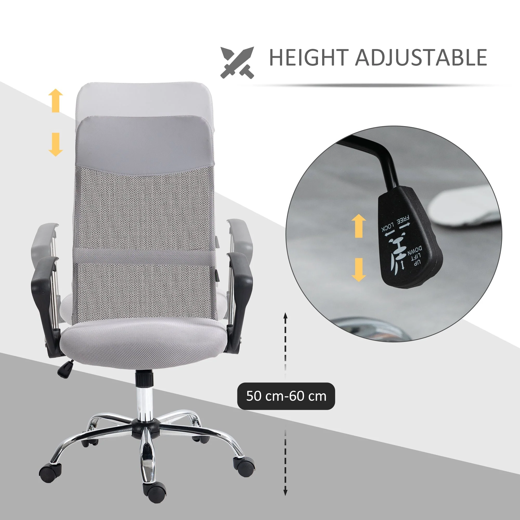 Ergonomic Office Chair Adjustable Height Tilt Mesh Light Grey - Image 4