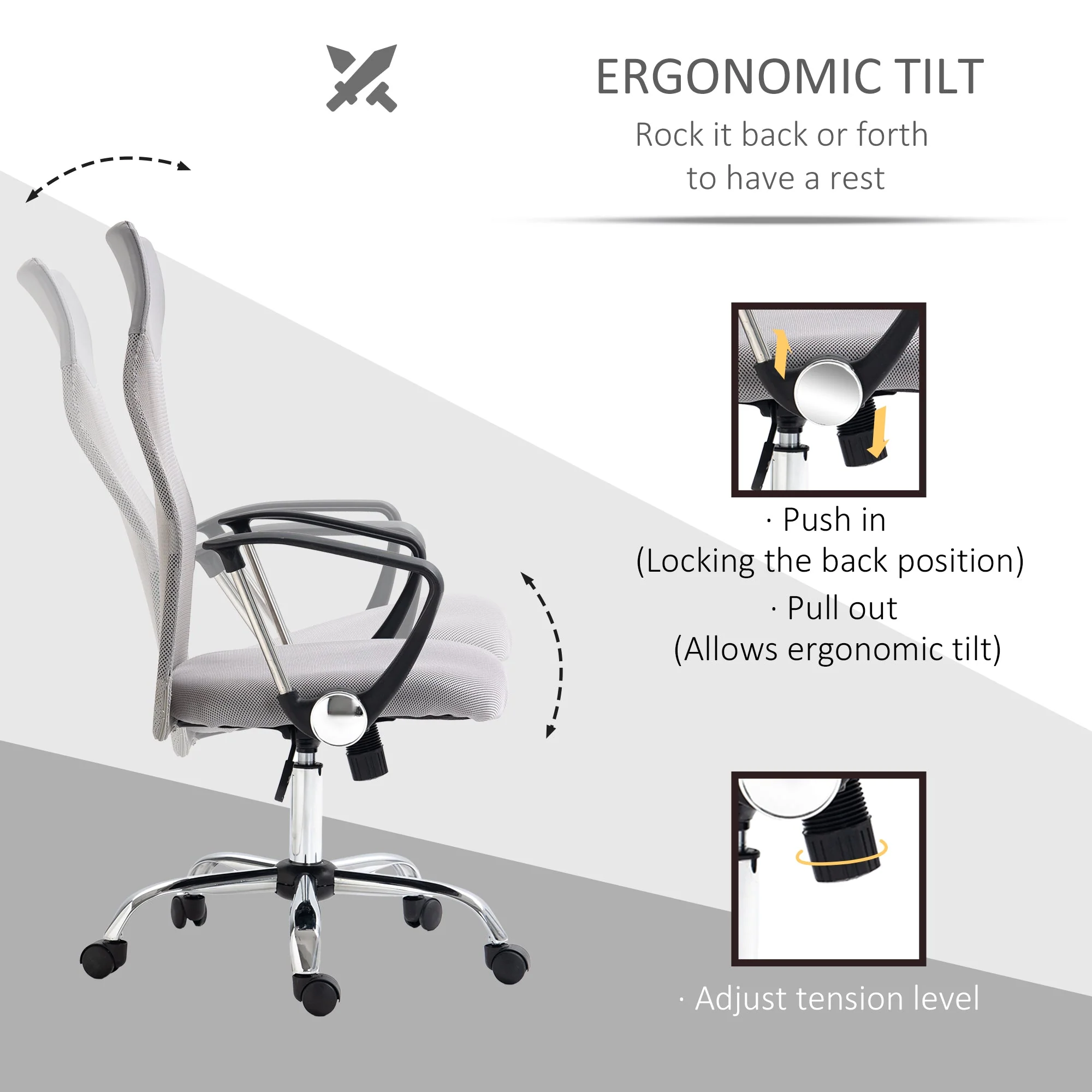 Ergonomic Office Chair Adjustable Height Tilt Mesh Light Grey - Image 6