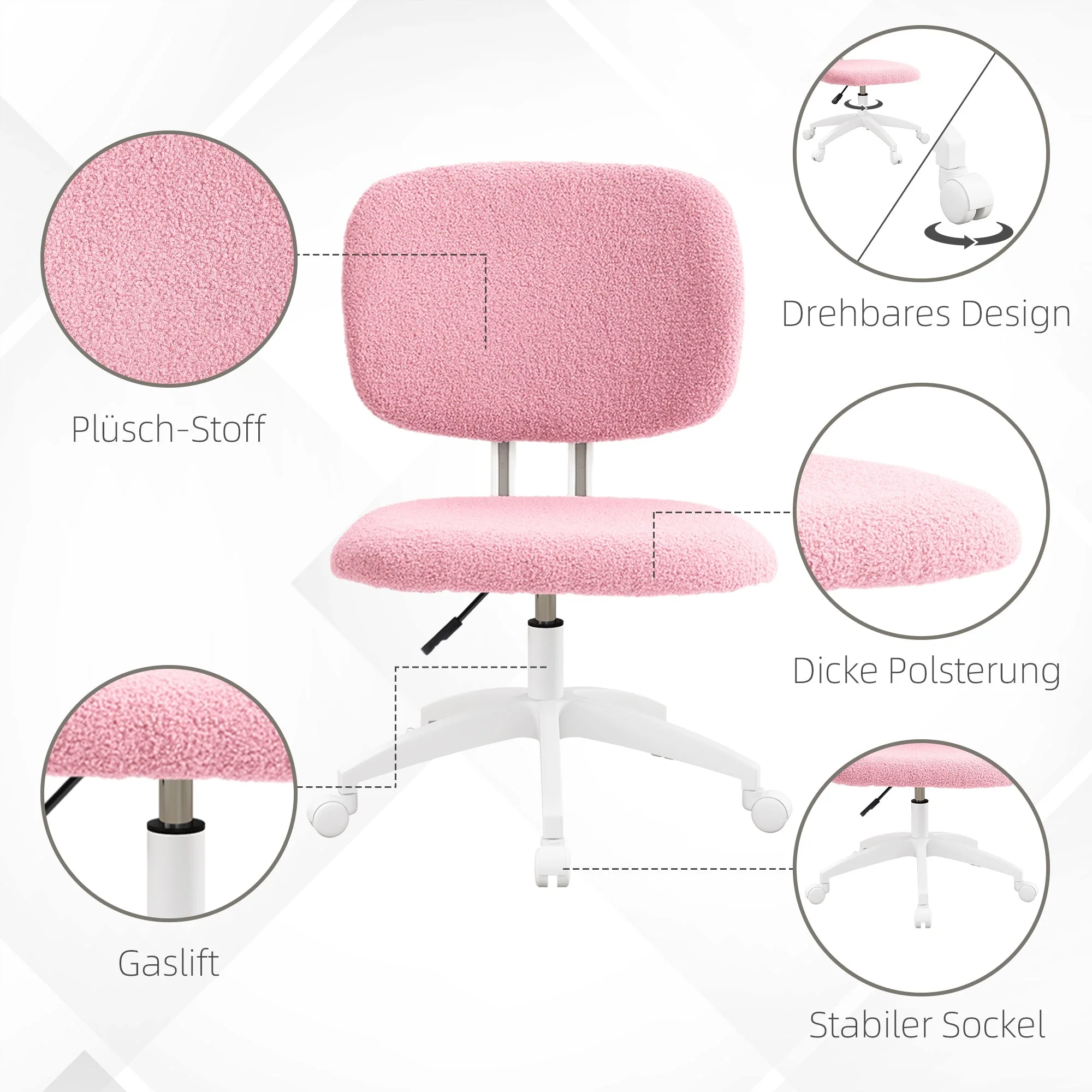 Ergonomic Office Chair, Height Adjustable Armless Swivel, Velvet Pink - Image 5