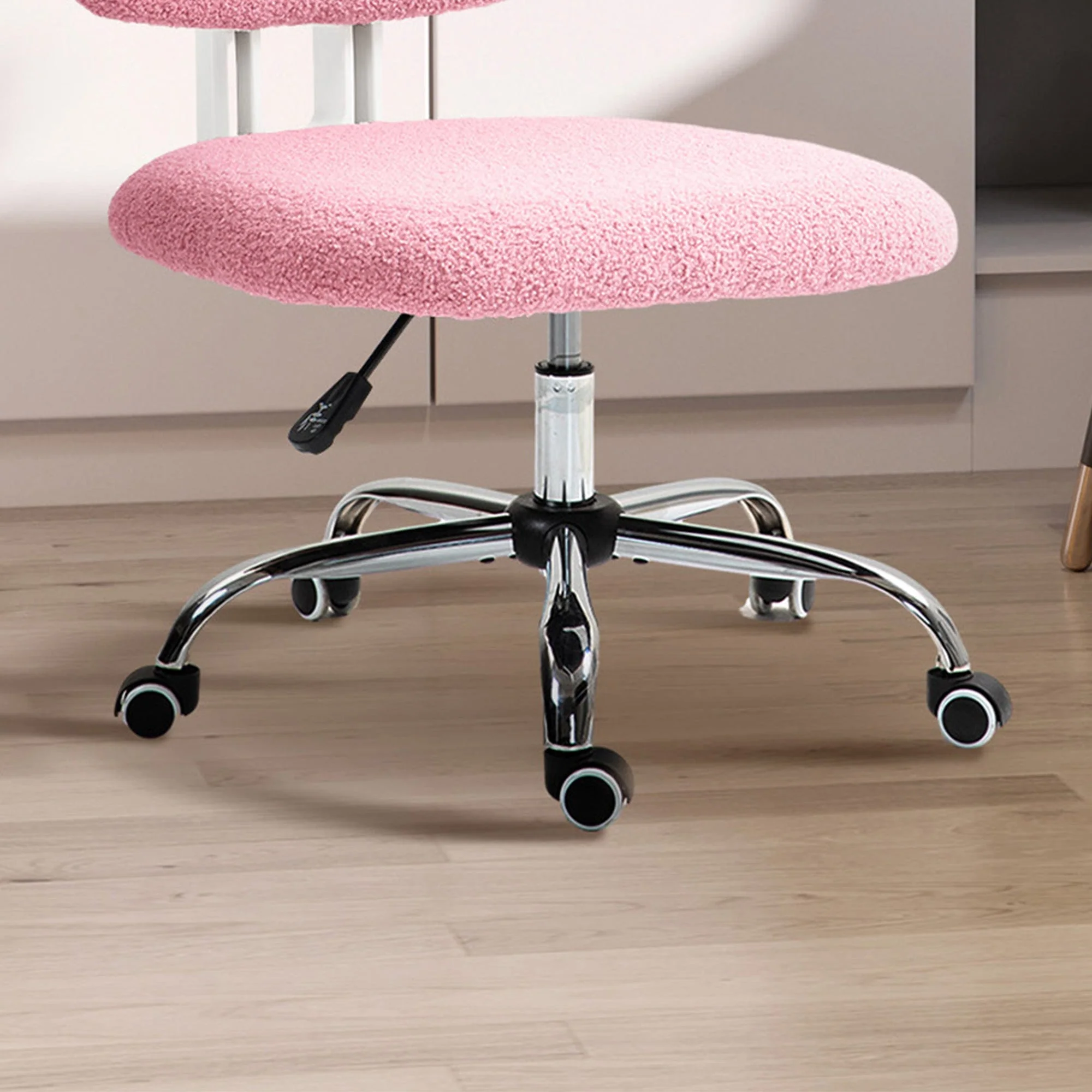 Ergonomic Office Chair, Height Adjustable Armless Swivel, Velvet Pink - Image 8