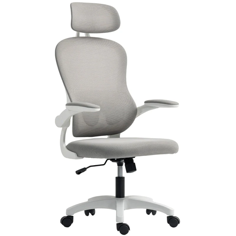 Ergonomic Office Chair Mesh Back Adjustable Height Foldable Arms Rocking - Grey