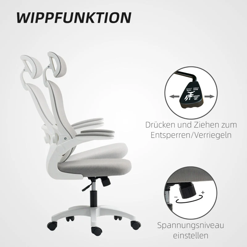 Ergonomic Office Chair Mesh Back Adjustable Height Foldable Arms Rocking - Grey - Image 7