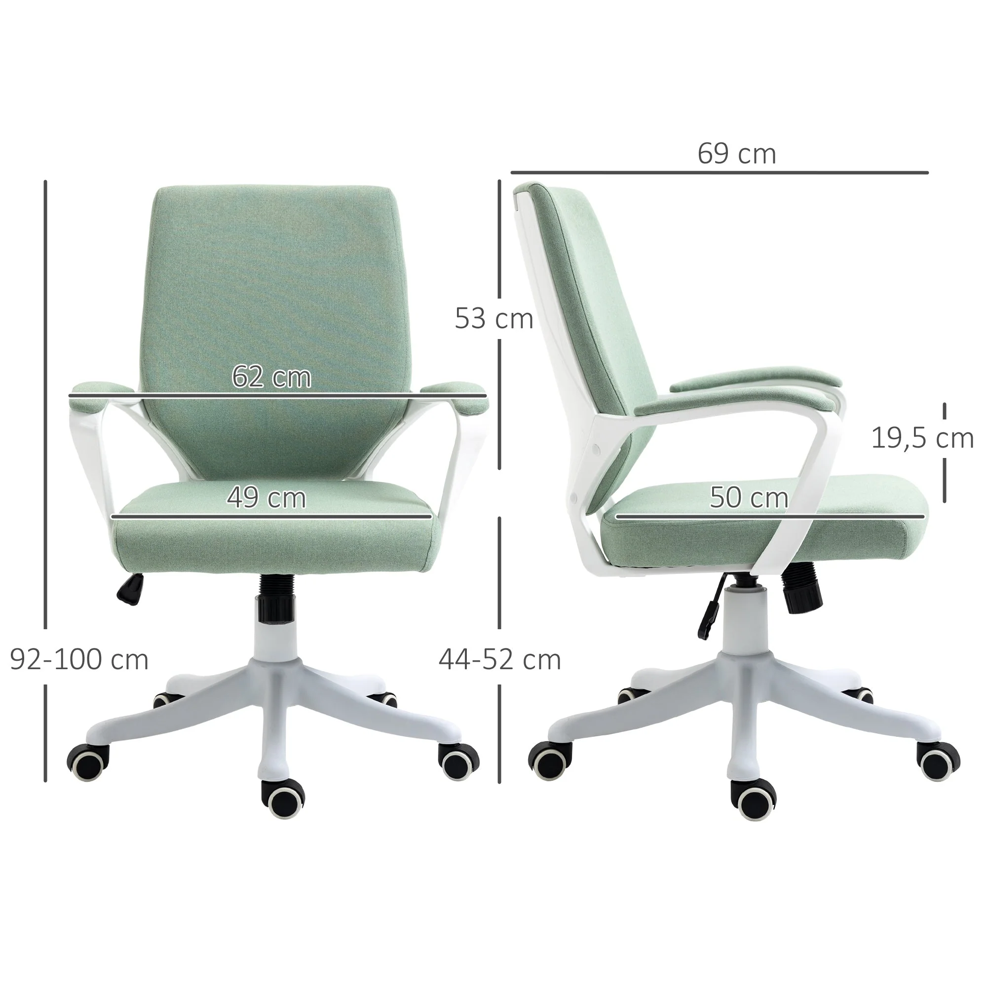 Ergonomic Office Chair Rocking Function Padded 360° Swivel Casters, Green Polyester - Image 3