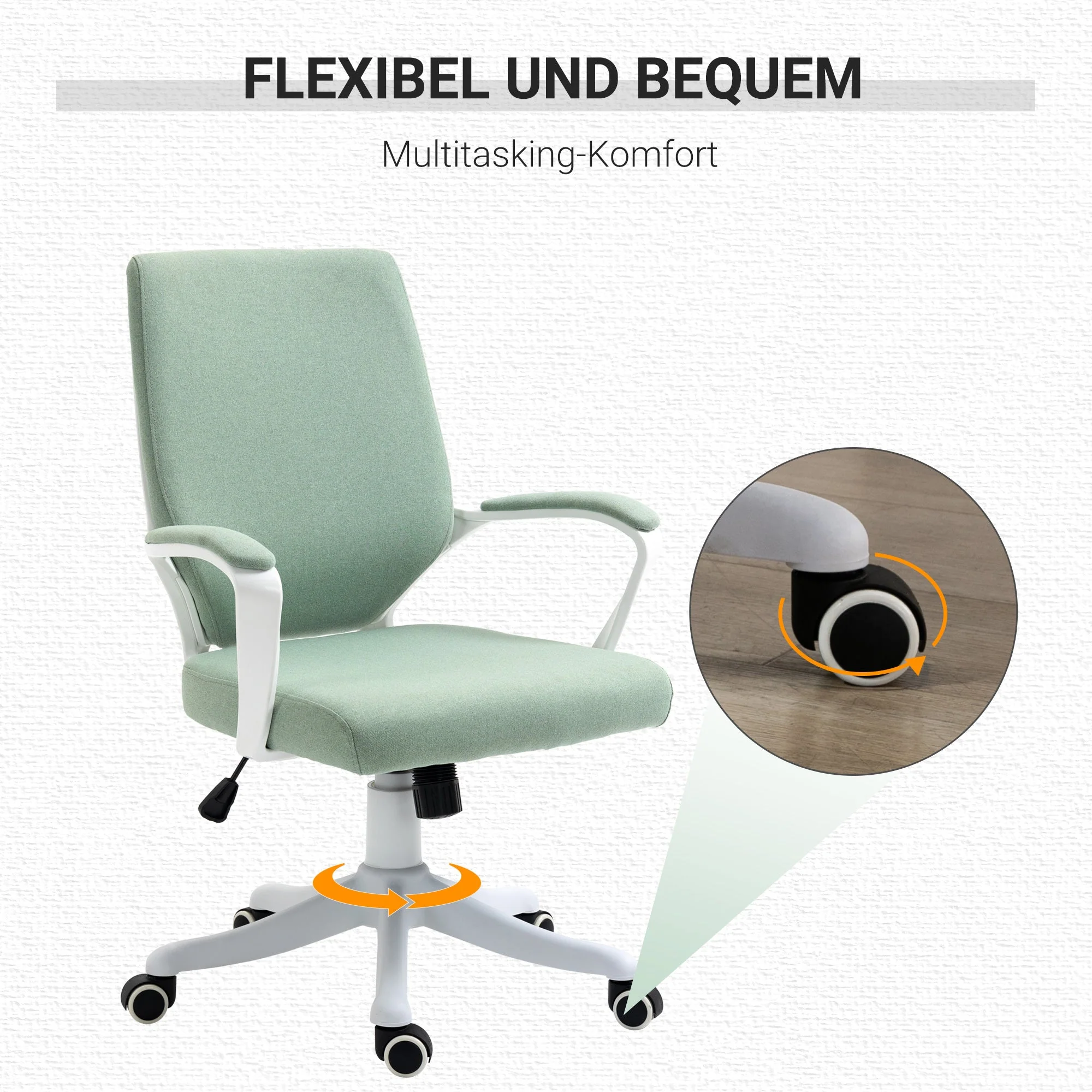 Ergonomic Office Chair Rocking Function Padded 360° Swivel Casters, Green Polyester - Image 7