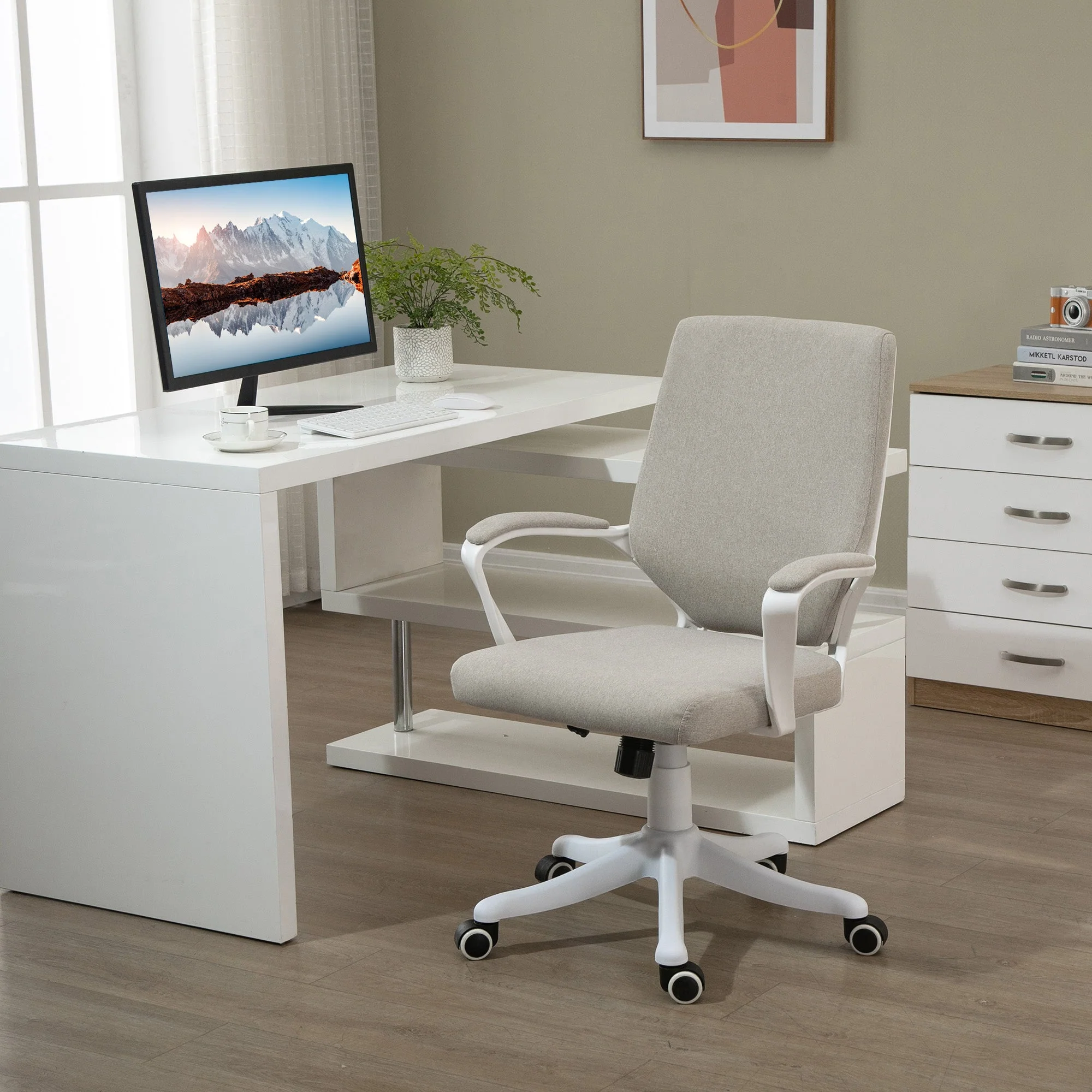 Ergonomic Office Chair with Lumbar Support, Adjustable 120kg, Beige