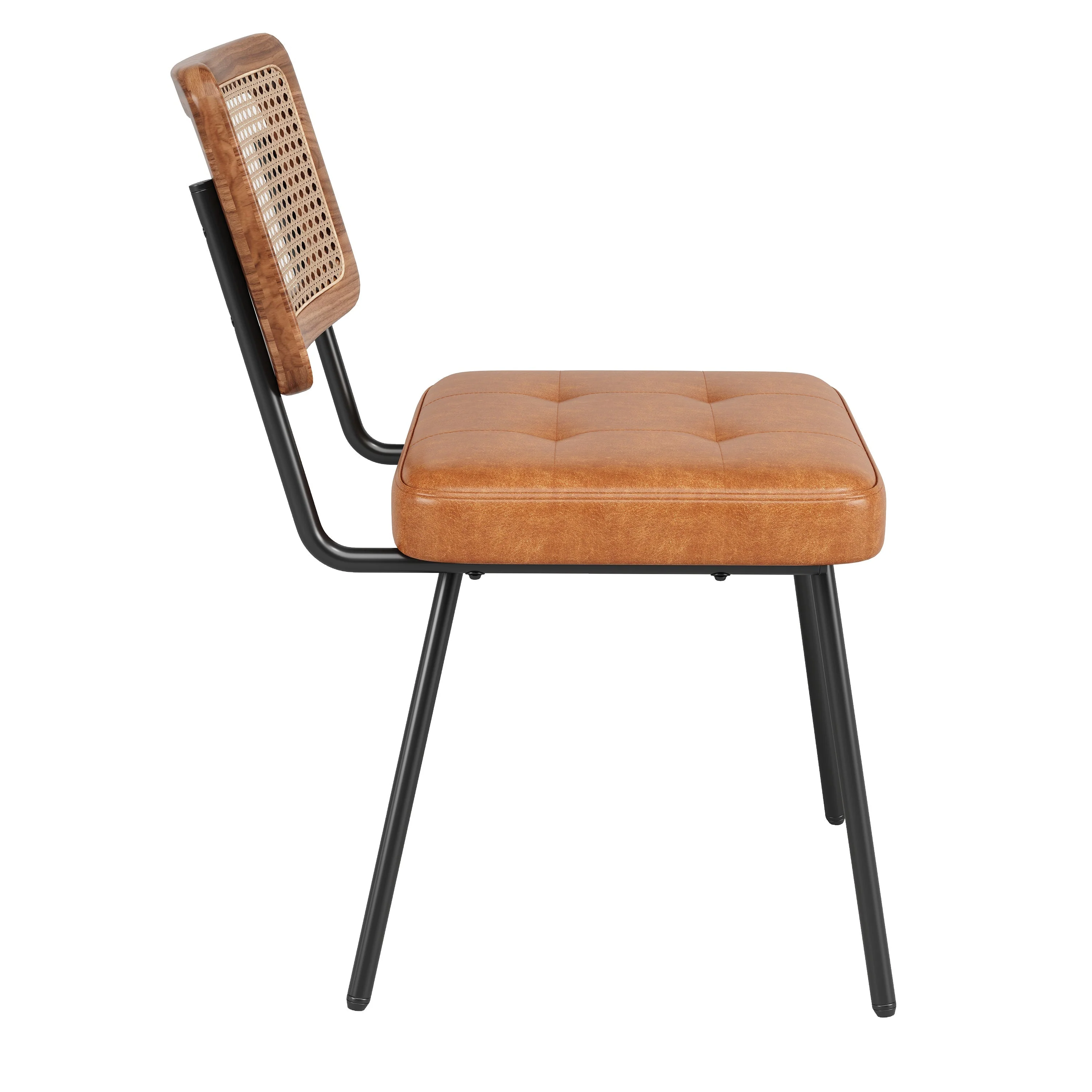 Ergonomic Rattan Dining Chairs with Vanity and Lounge Function, Set of 6, Faux Leather - Image 6