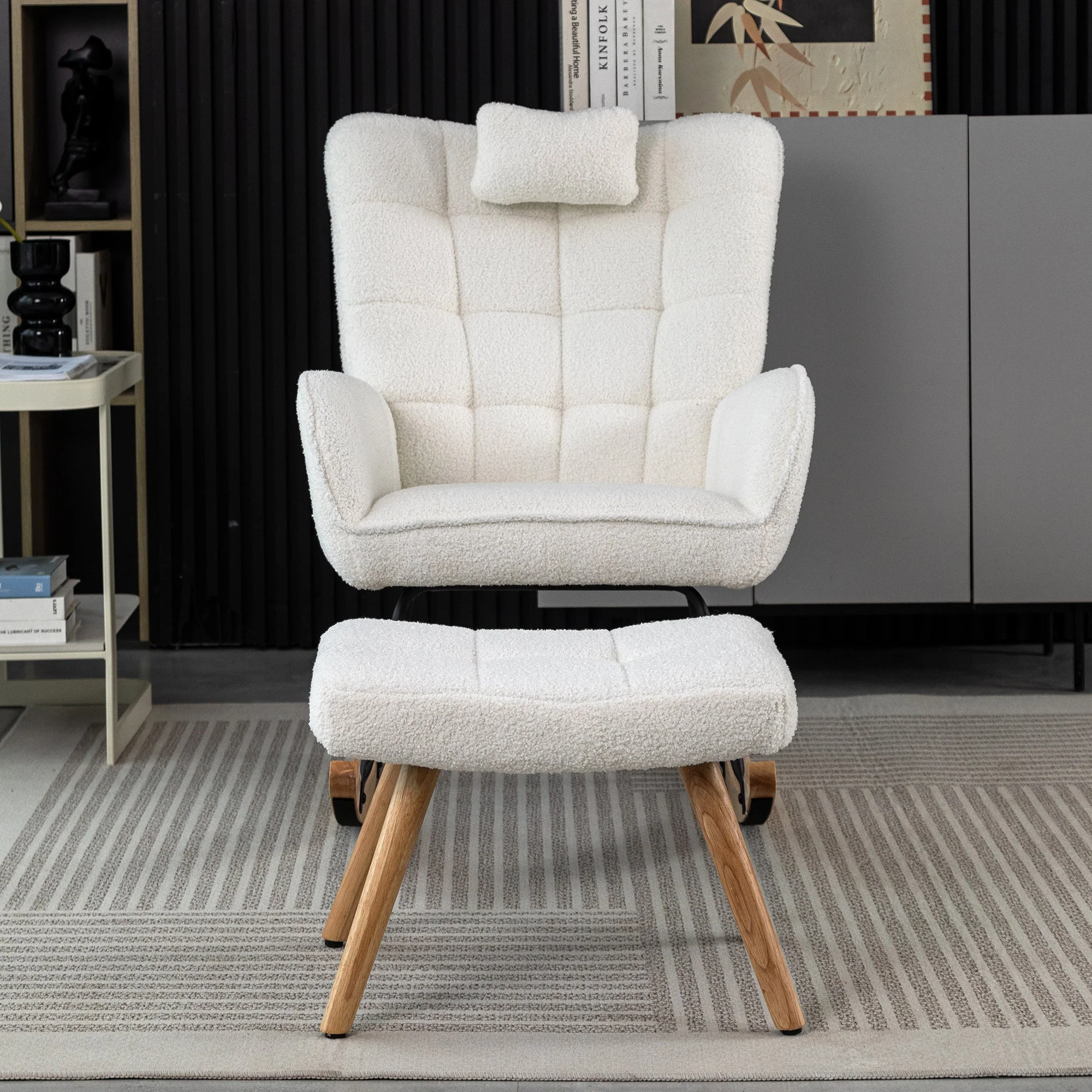 Ergonomic Rocking Chair with Footstool, 92cm High, 65cm Seat, White - Image 4