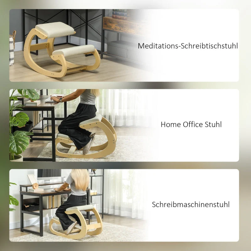 Ergonomic Rocking Knee Stool, Posture Improving Home Office, Cream - Image 7