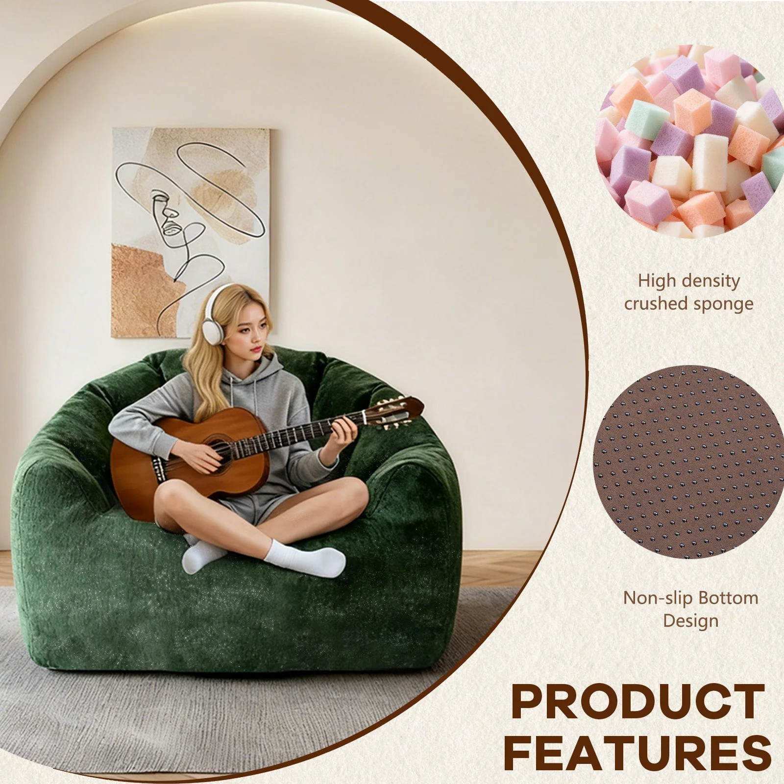 Ergonomic Round Bean Bag Chair Full-Body Contouring - Image 4