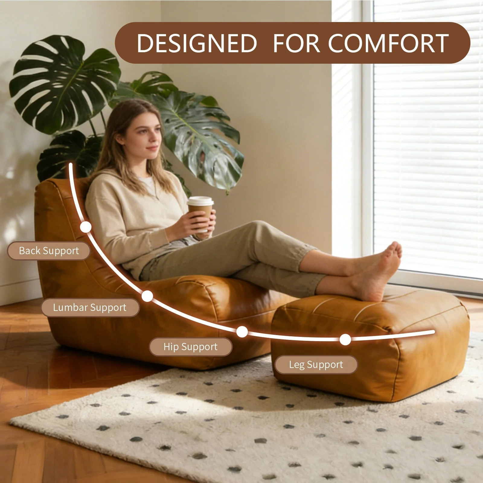 Ergonomic Single-Seater Lounge Sofa with Coordinated Ottoman for Compact Living Spaces, Modern Style - Image 6
