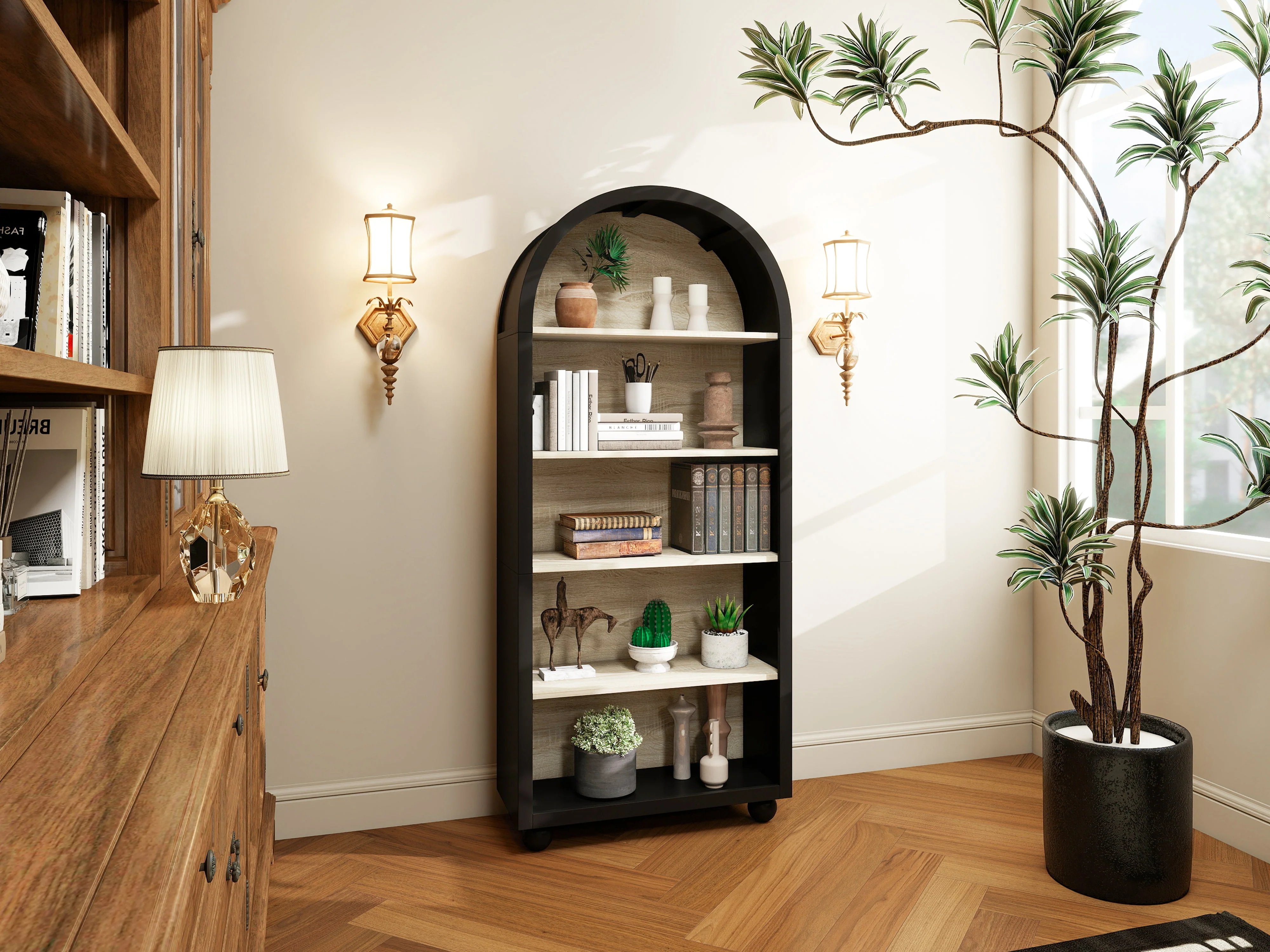 European Bookshelf, 5-Tier Open Storage, Hand-Painted Metal - Image 2