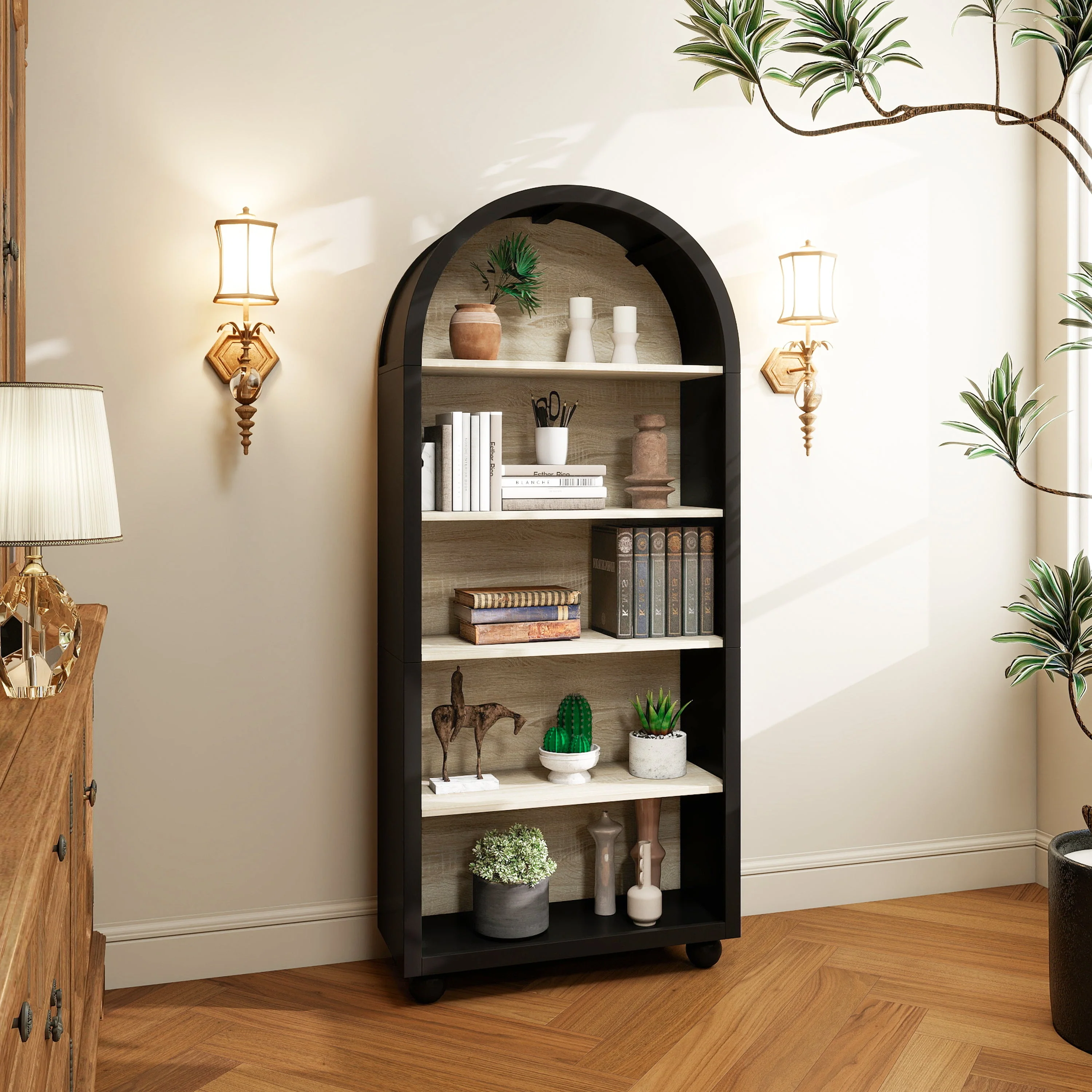 European Bookshelf, 5-Tier Open Storage, Hand-Painted Metal - Image 3