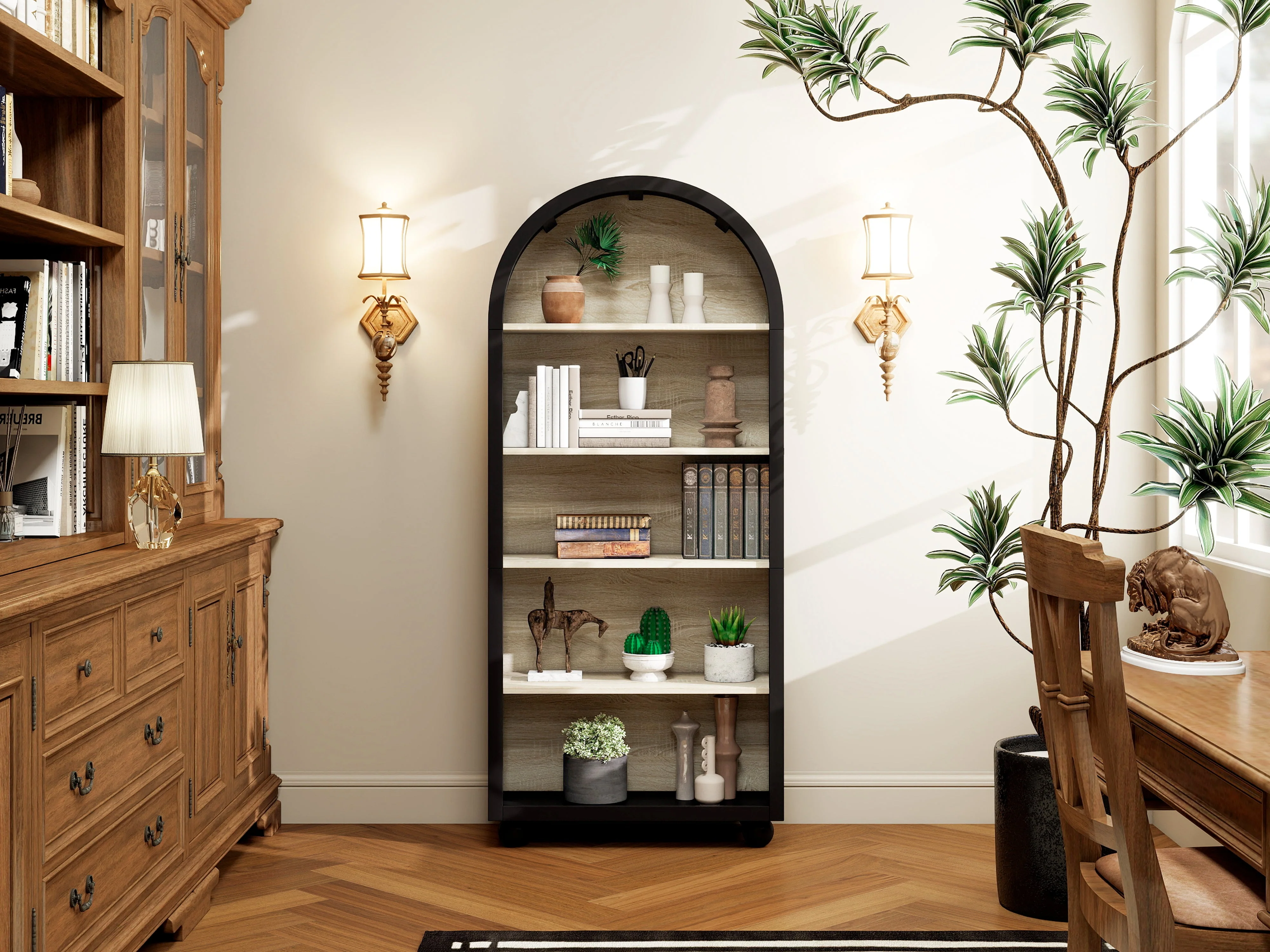 European Bookshelf, 5-Tier Open Storage, Hand-Painted Metal - Image 4