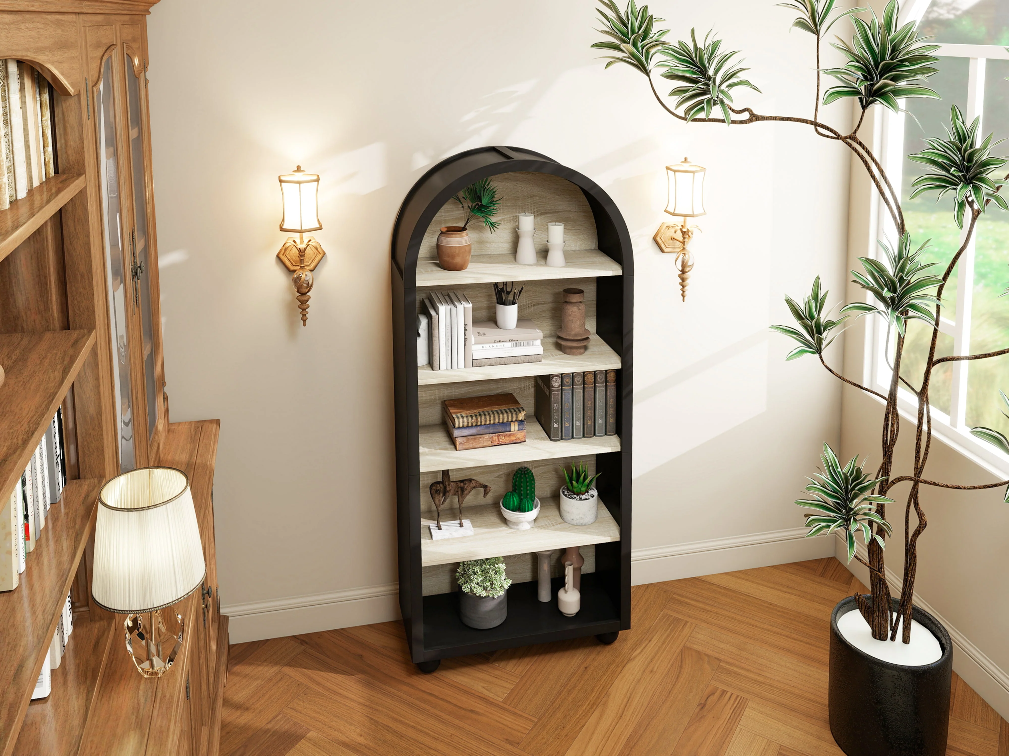 European Bookshelf, 5-Tier Open Storage, Hand-Painted Metal - Image 5