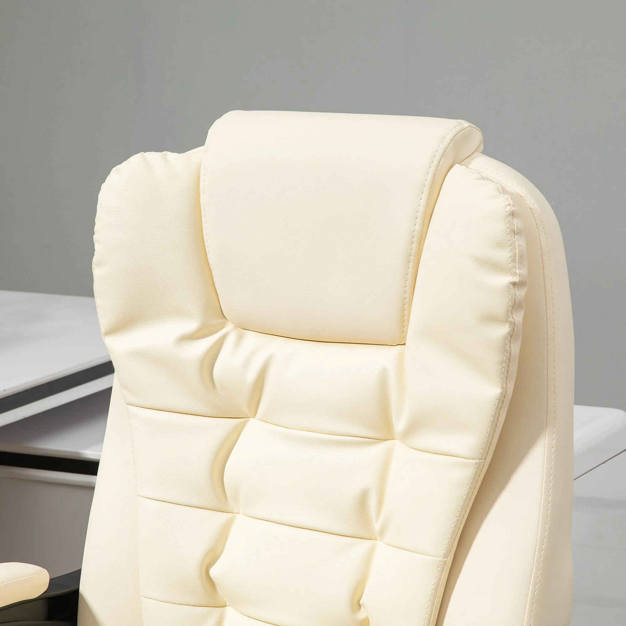 Executive Office Chair Swivel, Reclining, Retractable Footrest Cream White Faux Leather - Image 7