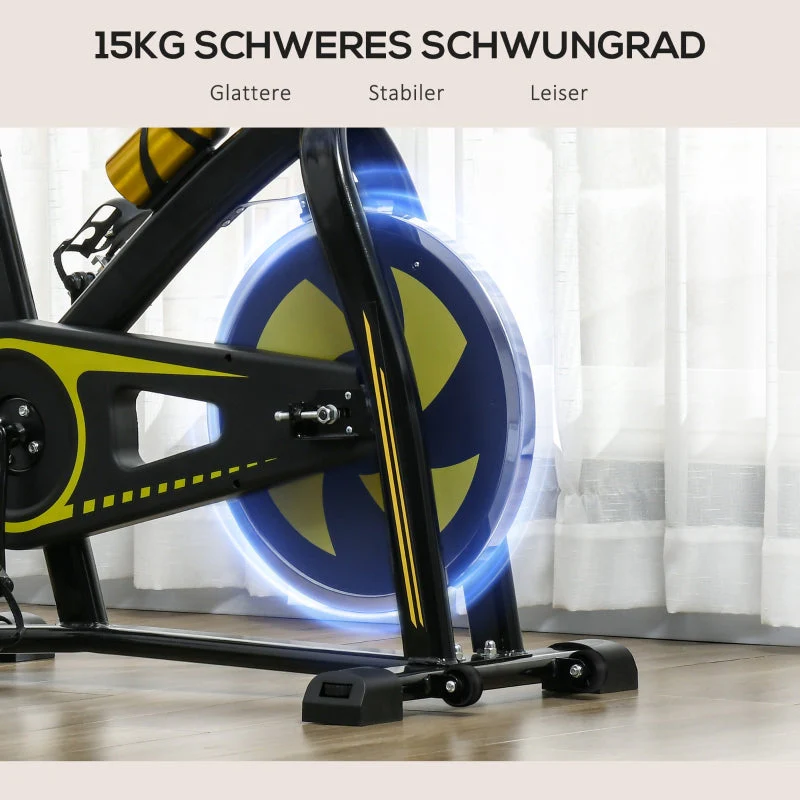 Exercise Bike, Adjustable Seat & Resistance, LCD Display, Heart Rate Sensor, Steel, Yellow - Image 7