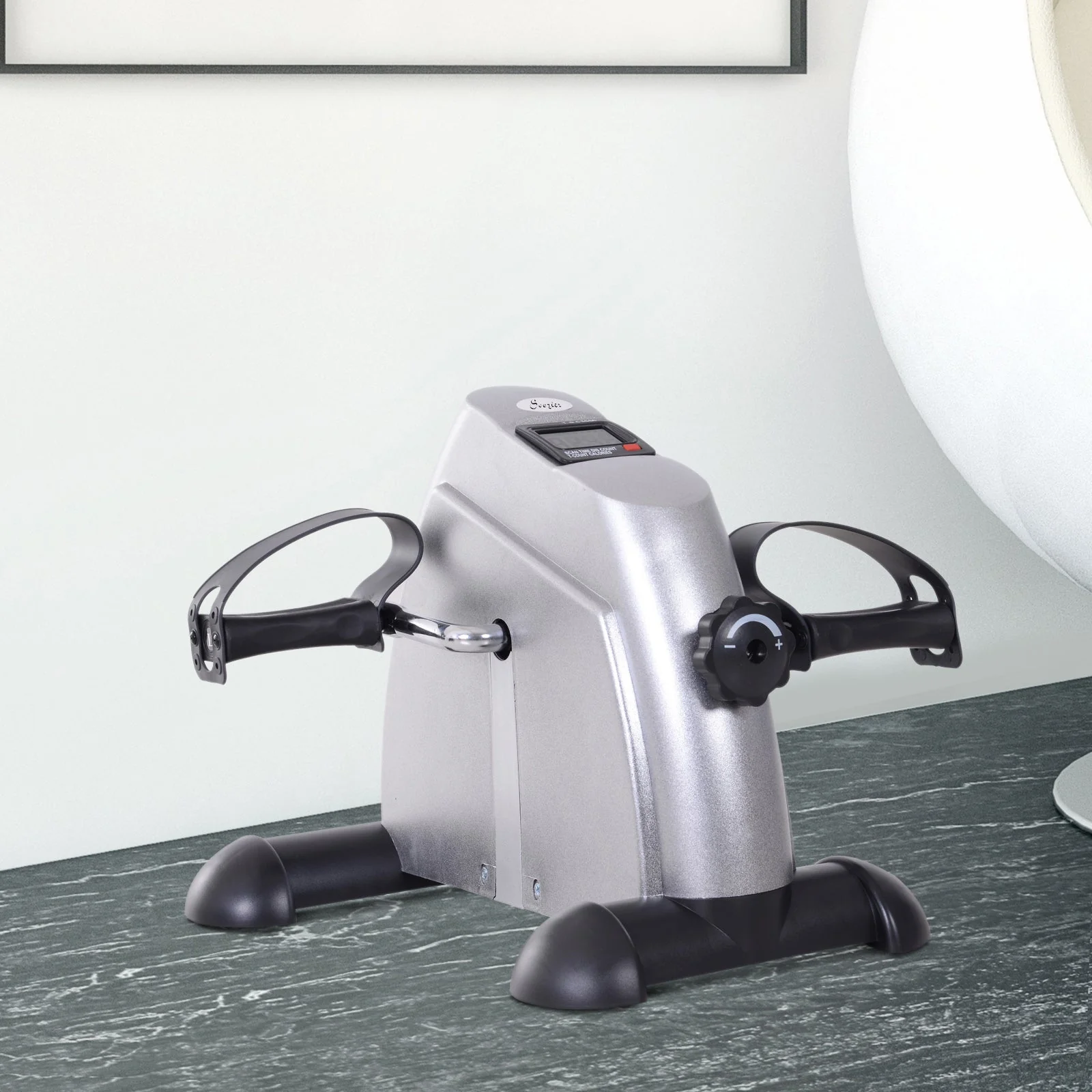 Exercise Bike Pedal Trainer, Mini Bike with LCD Display, Silver