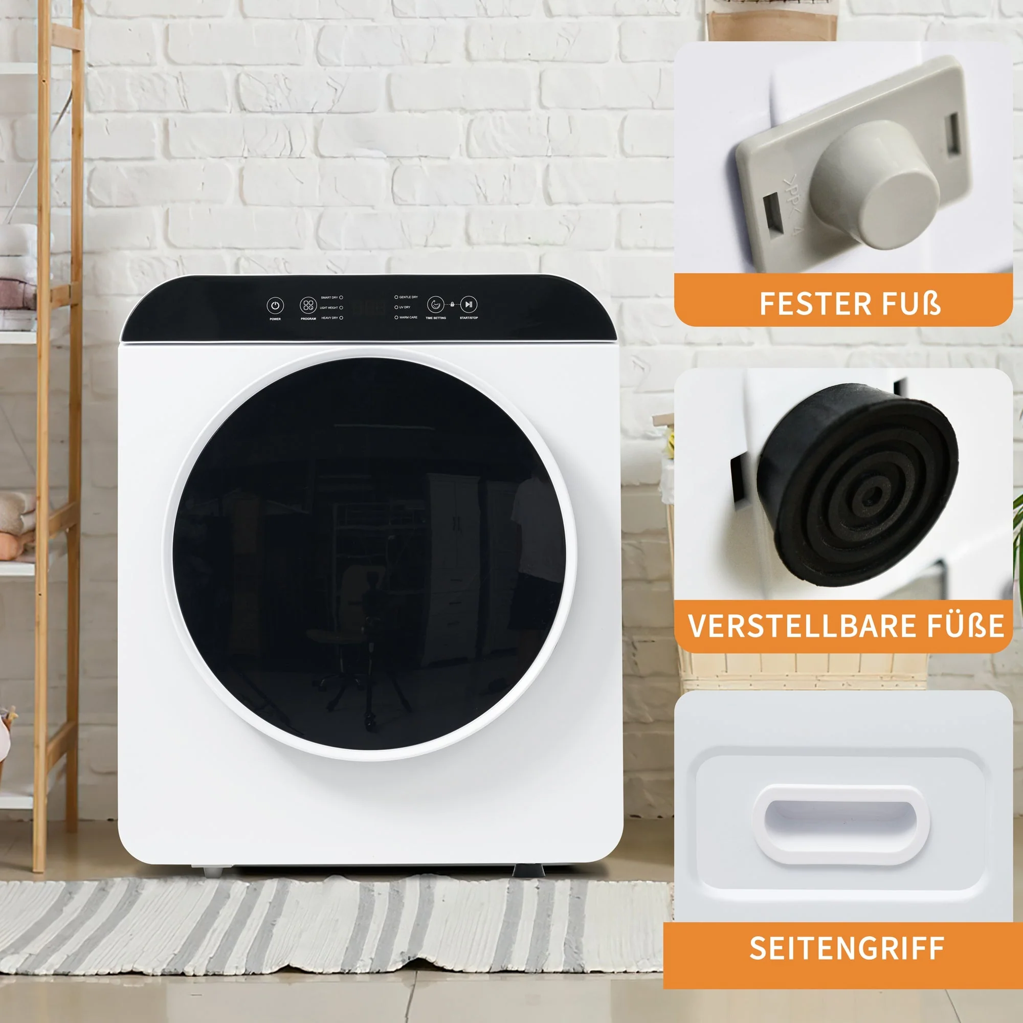 Exhaust Gas Dryer, 3kg Capacity, 6 Programs, UV and High-Temperature Sterilization, Wall-Mountable, White - Image 6