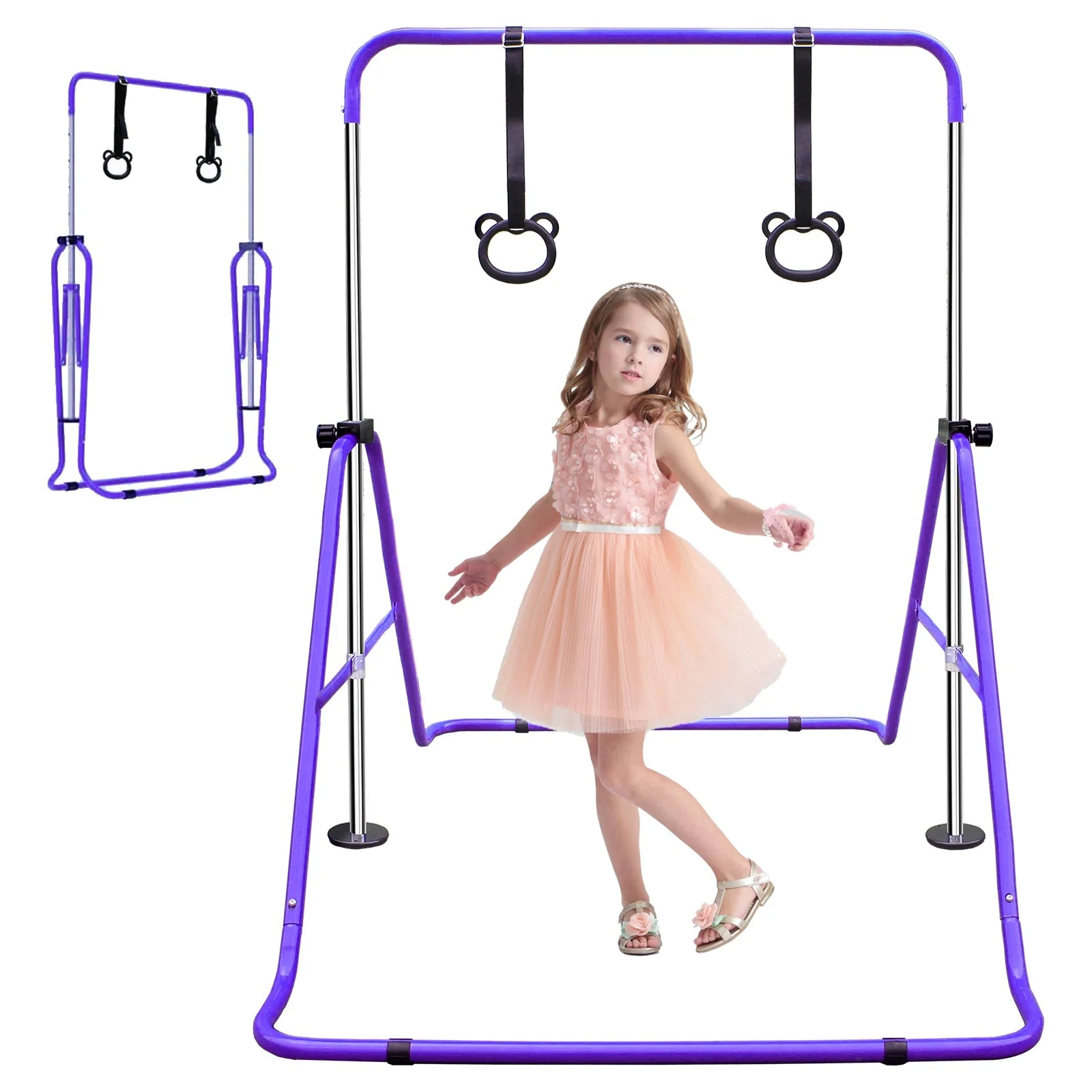 Expandable Gymnastics Bar, Height Adjustable Folding Junior Training, Purple - Image 2