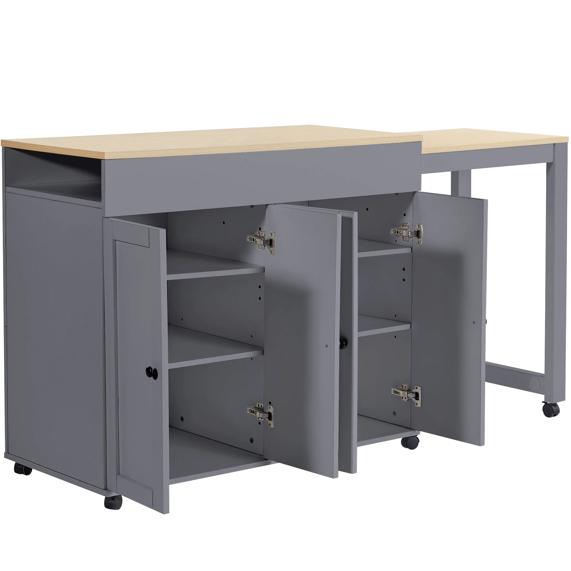 Extendable Bar Table Dining/Bistro with Storage and Shelves Grey - Image 6