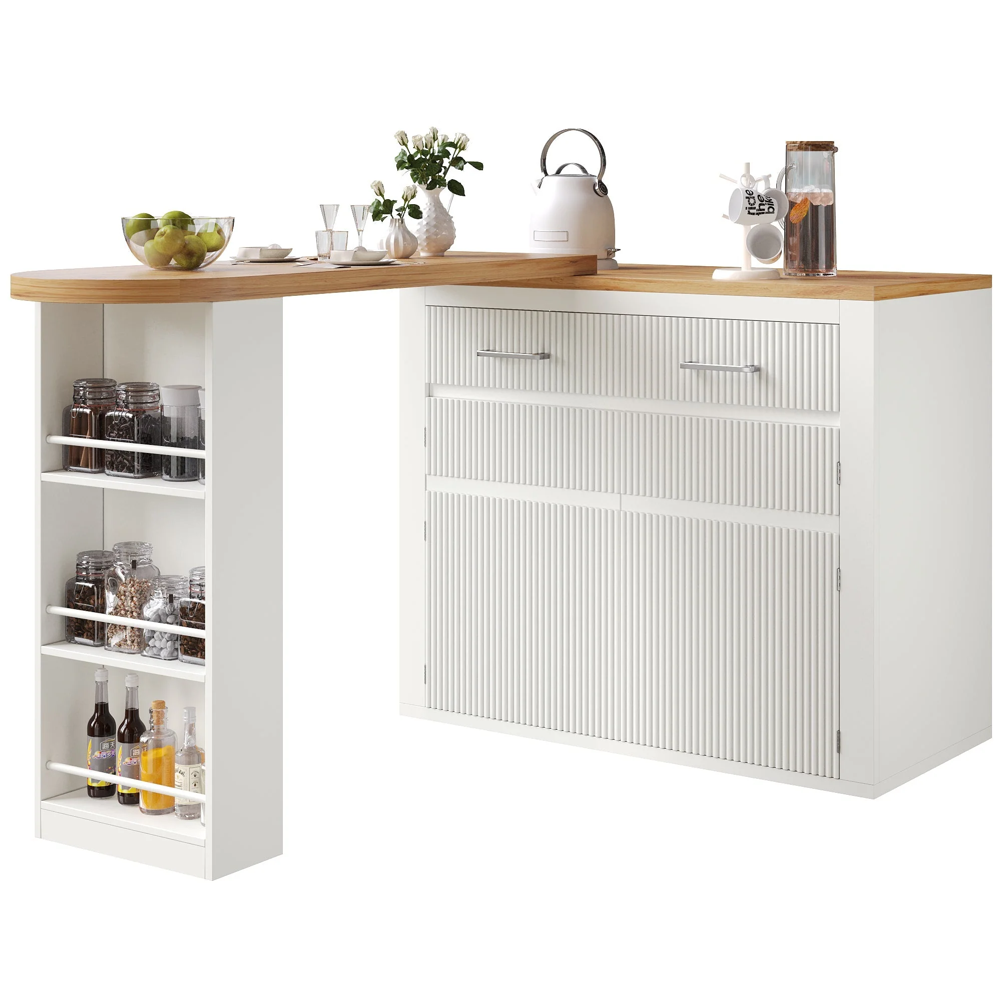 Extendable Bar Table Telescopic Movable Storage Drawer Shelves - White - Image 10