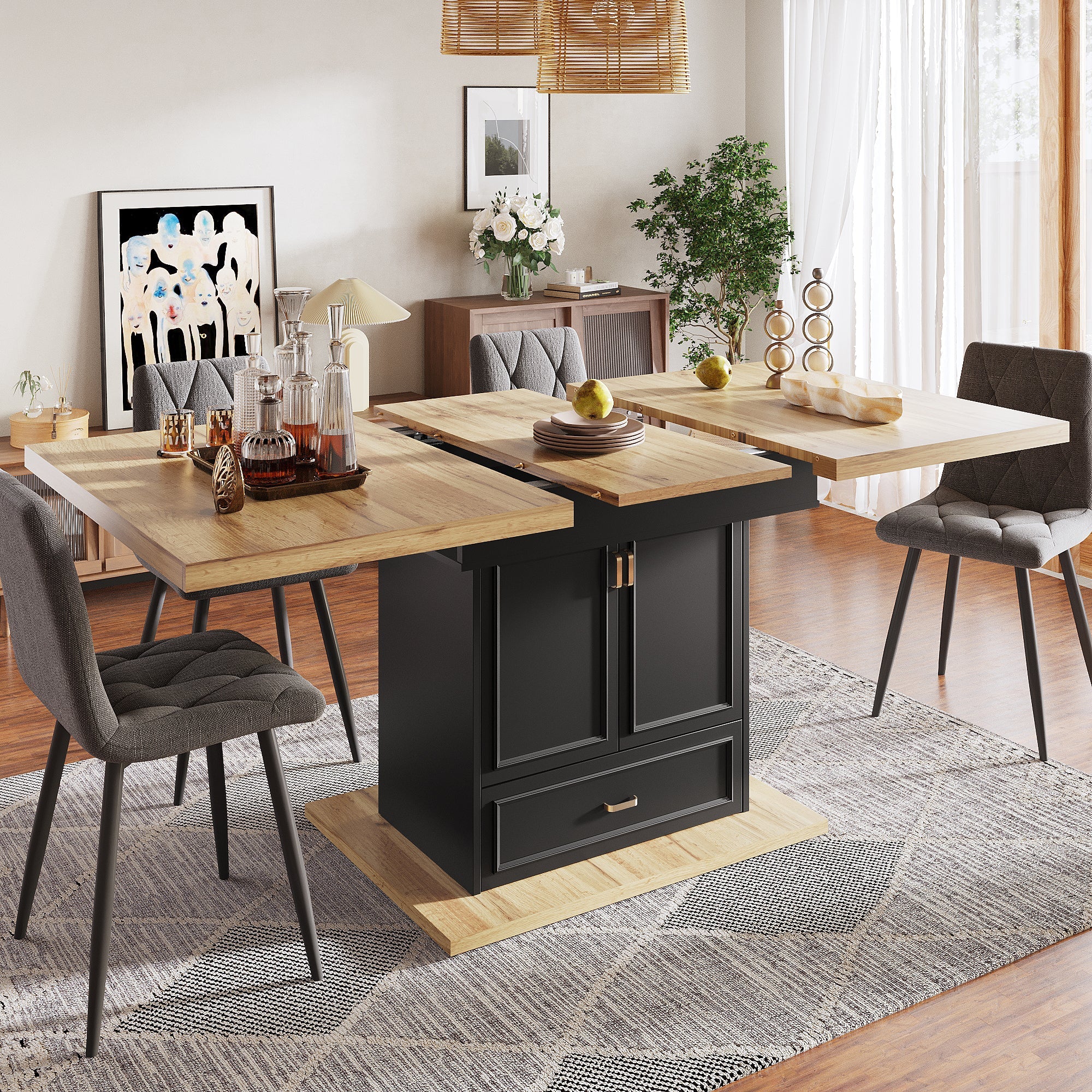 Extendable Dining Table 110-140cm 6-Person for Kitchen & Dining Wooden - Image 2