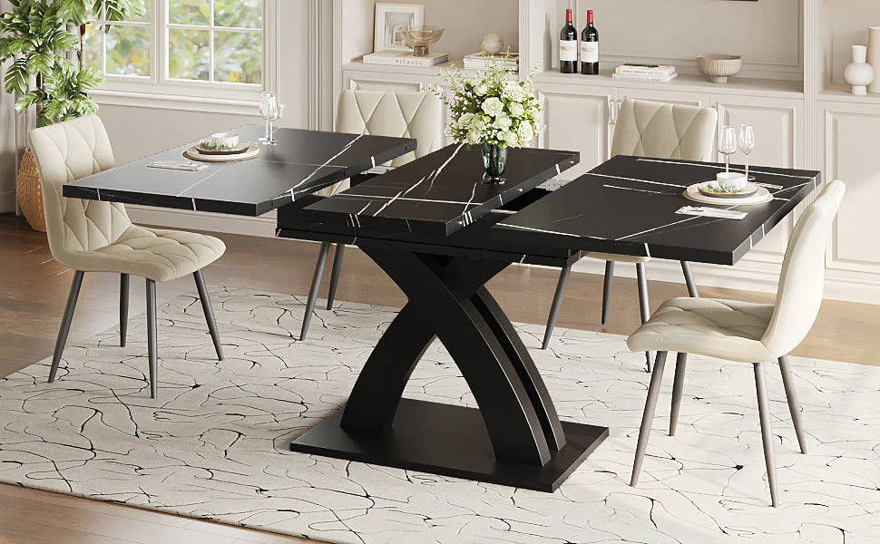 Extendable Dining Table, 120(160) cm Wooden Black Lacquered - Image 6