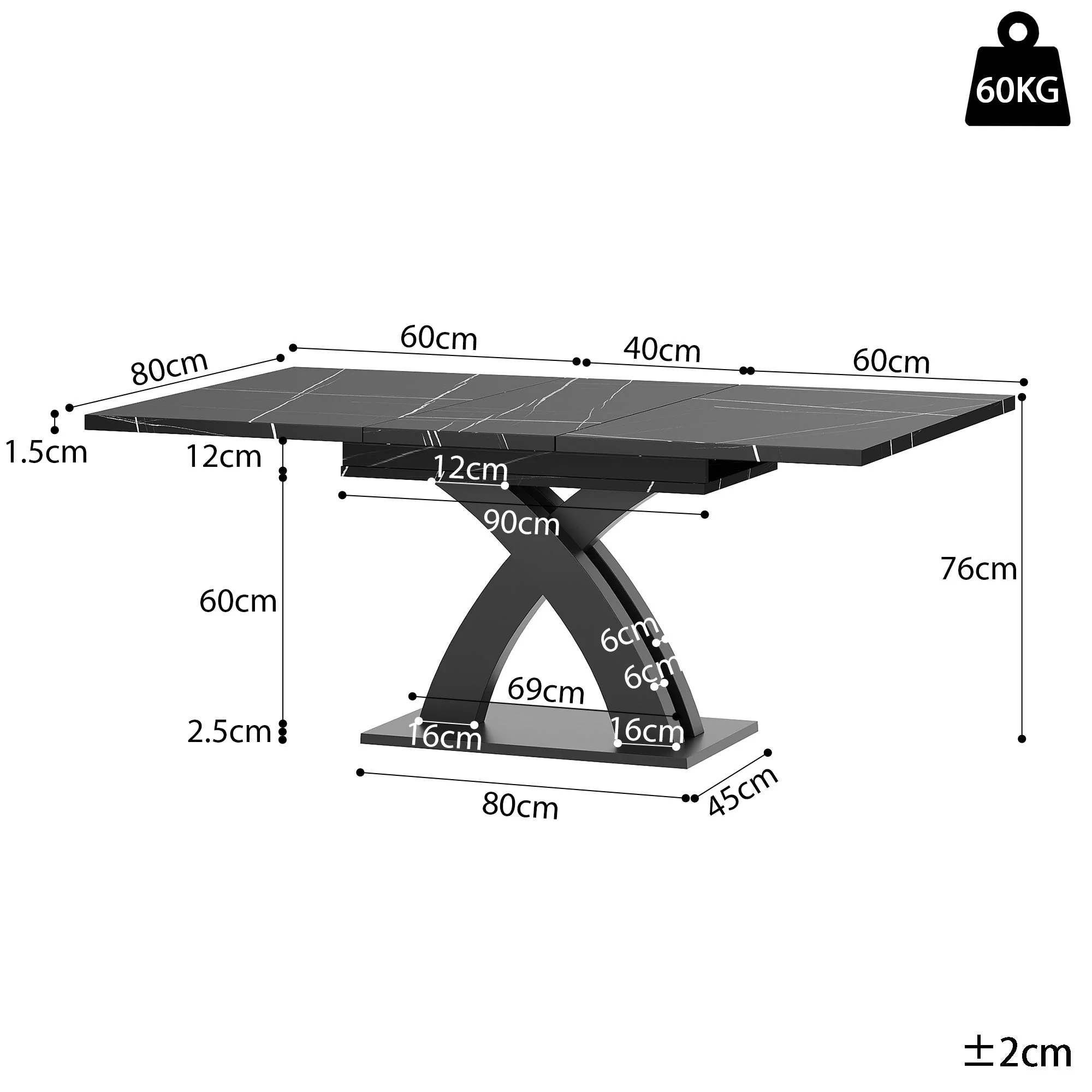 Extendable Dining Table, 120(160) cm Wooden Black Lacquered - Image 7