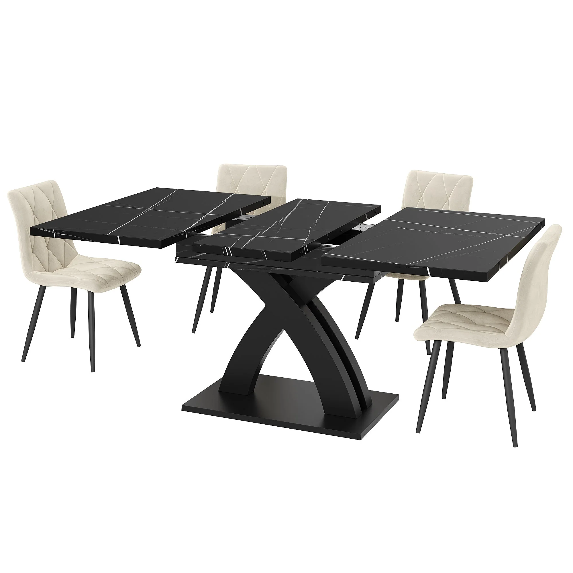 Extendable Dining Table, 120(160) cm Wooden Black Lacquered - Image 8