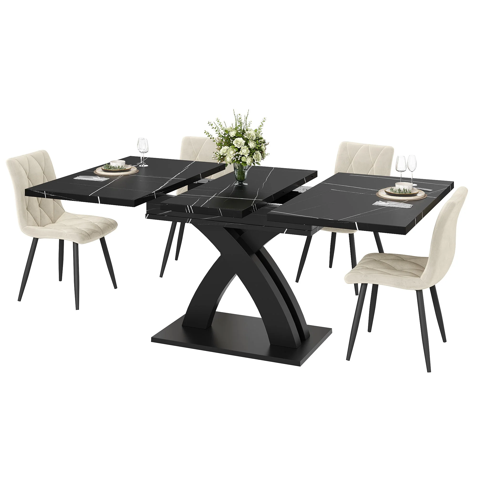 Extendable Dining Table, 120(160) cm Wooden Black Lacquered - Image 9