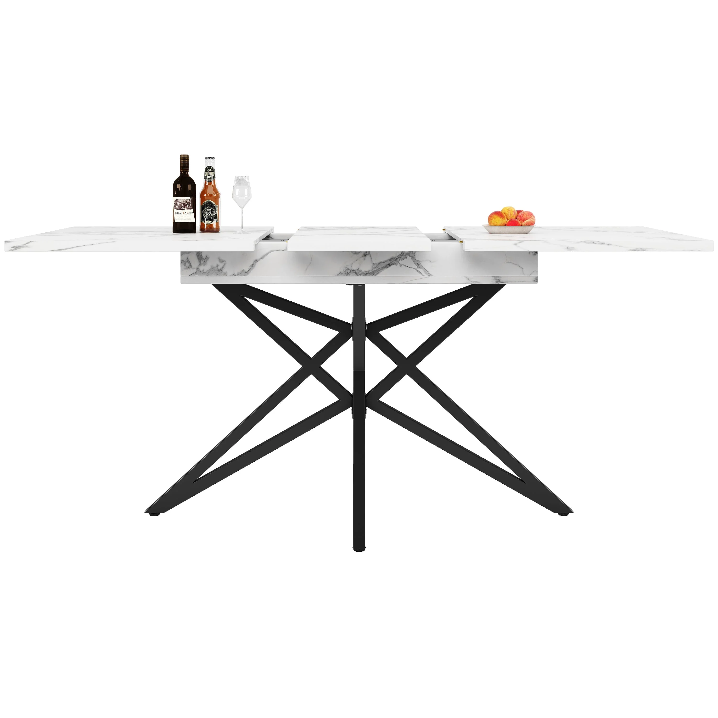 Extendable Dining Table 120(160)x80cm Star-Shaped Legs - Walnut/Marble Look Black - Image 10