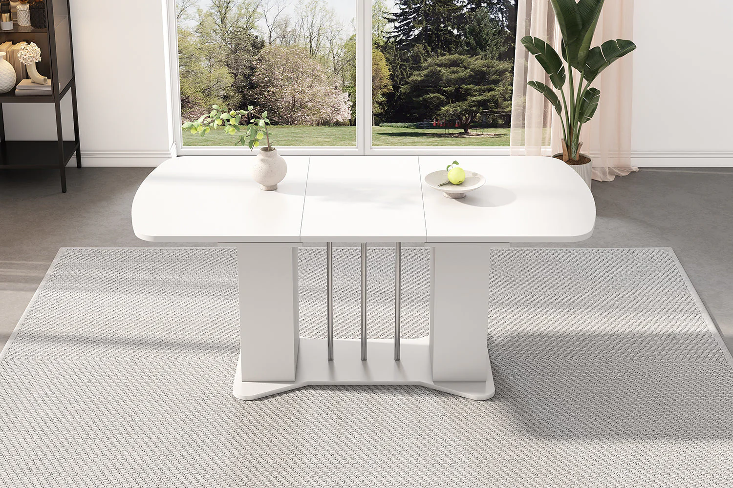 Extendable Dining Table 120/160x80cm Modern Storage - White/Silver Legs - Image 7