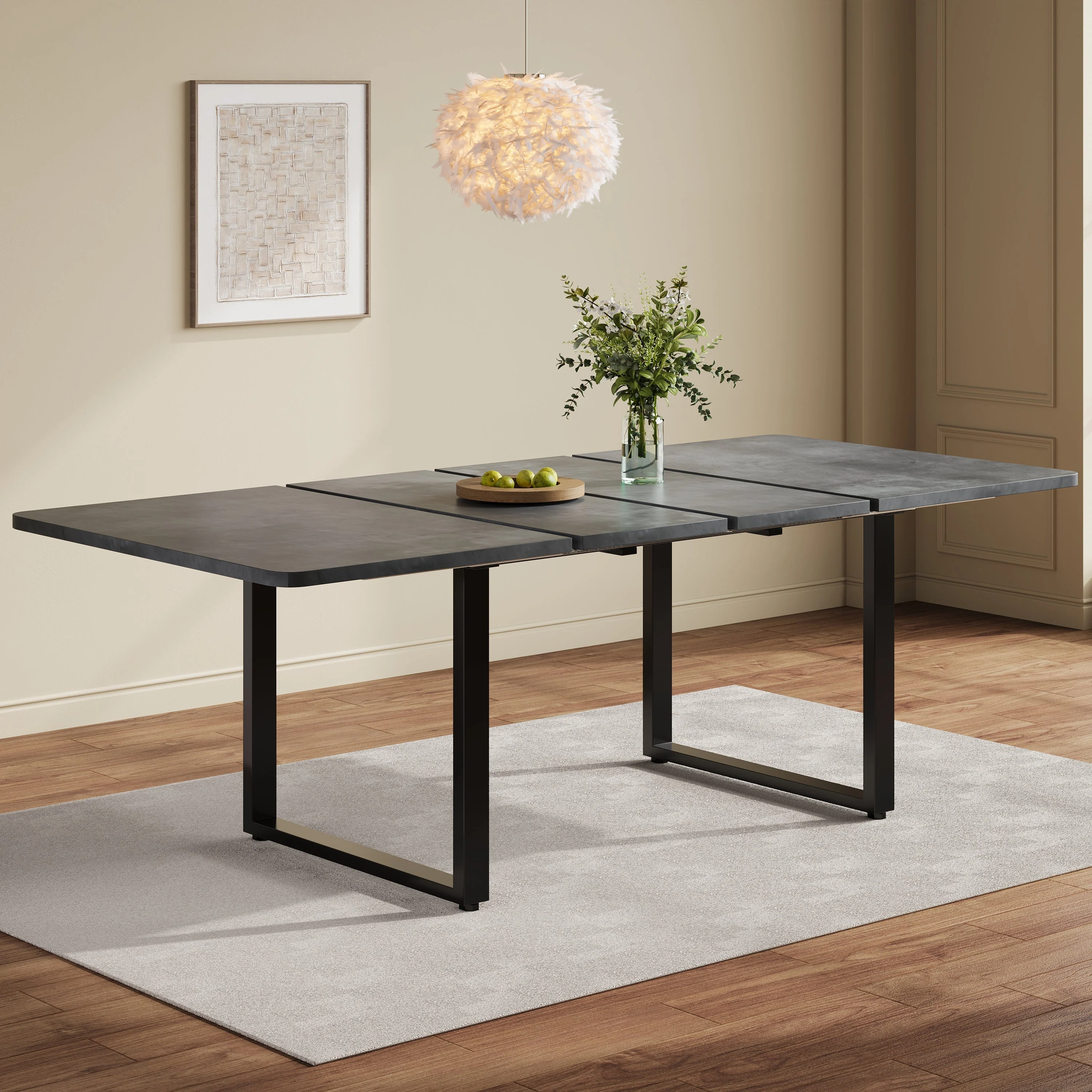 Extendable Dining Table 140/180/220cm 6-10 Seater Metal Legs - Grey - Image 5