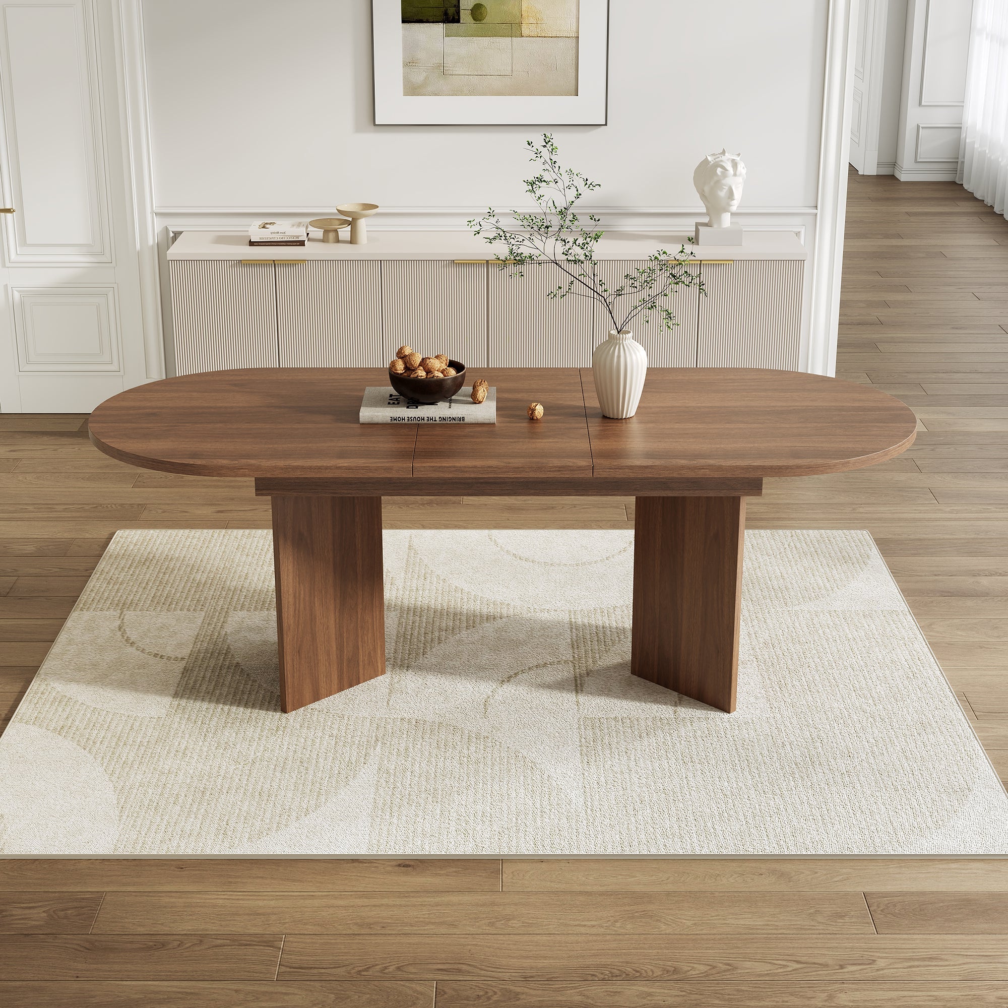 Extendable Dining Table, 140/180 x 90 cm, 6-8 People with Rounded Corners, Walnut - Image 2